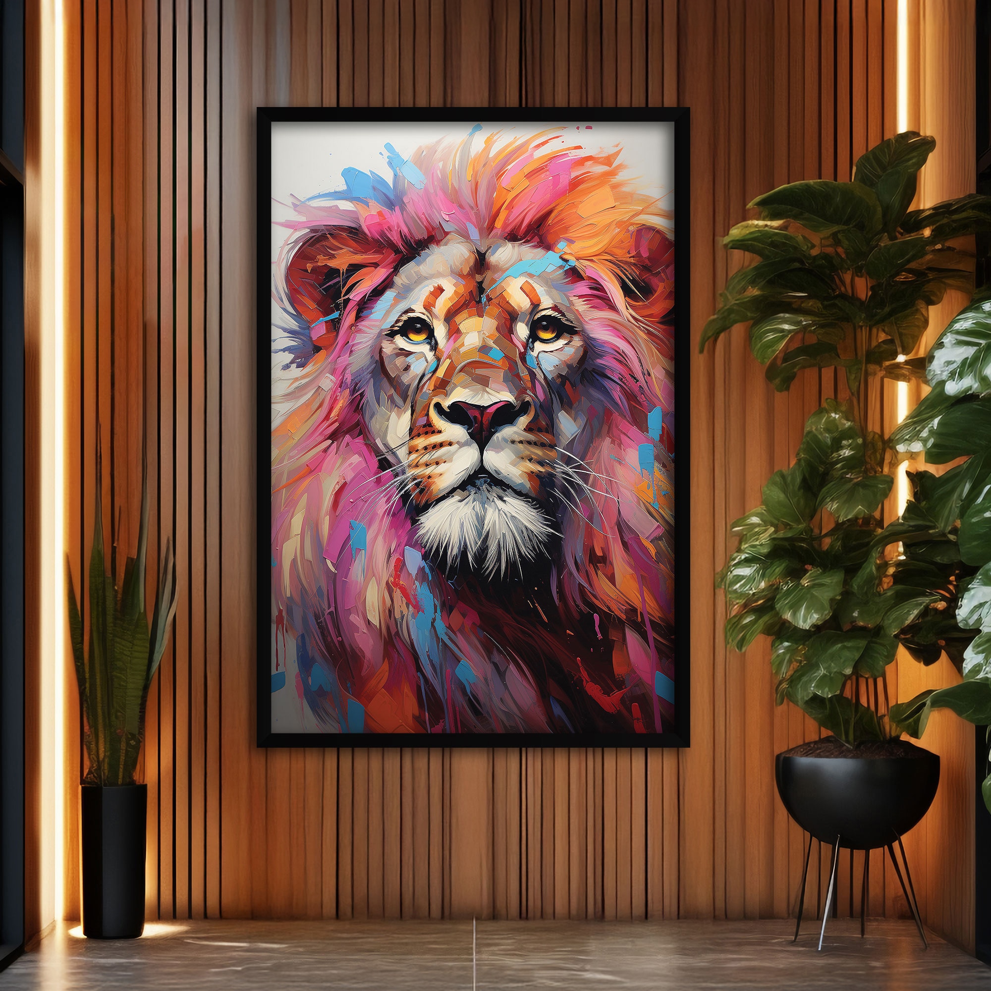 The Castle Decor Abstract Lion Wall Art Framed Painting 20x30 Inch