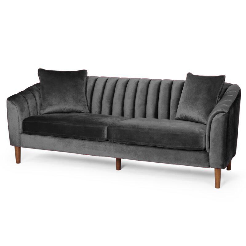 Mid Century Fabric Sofa (Dark Grey Velvet)