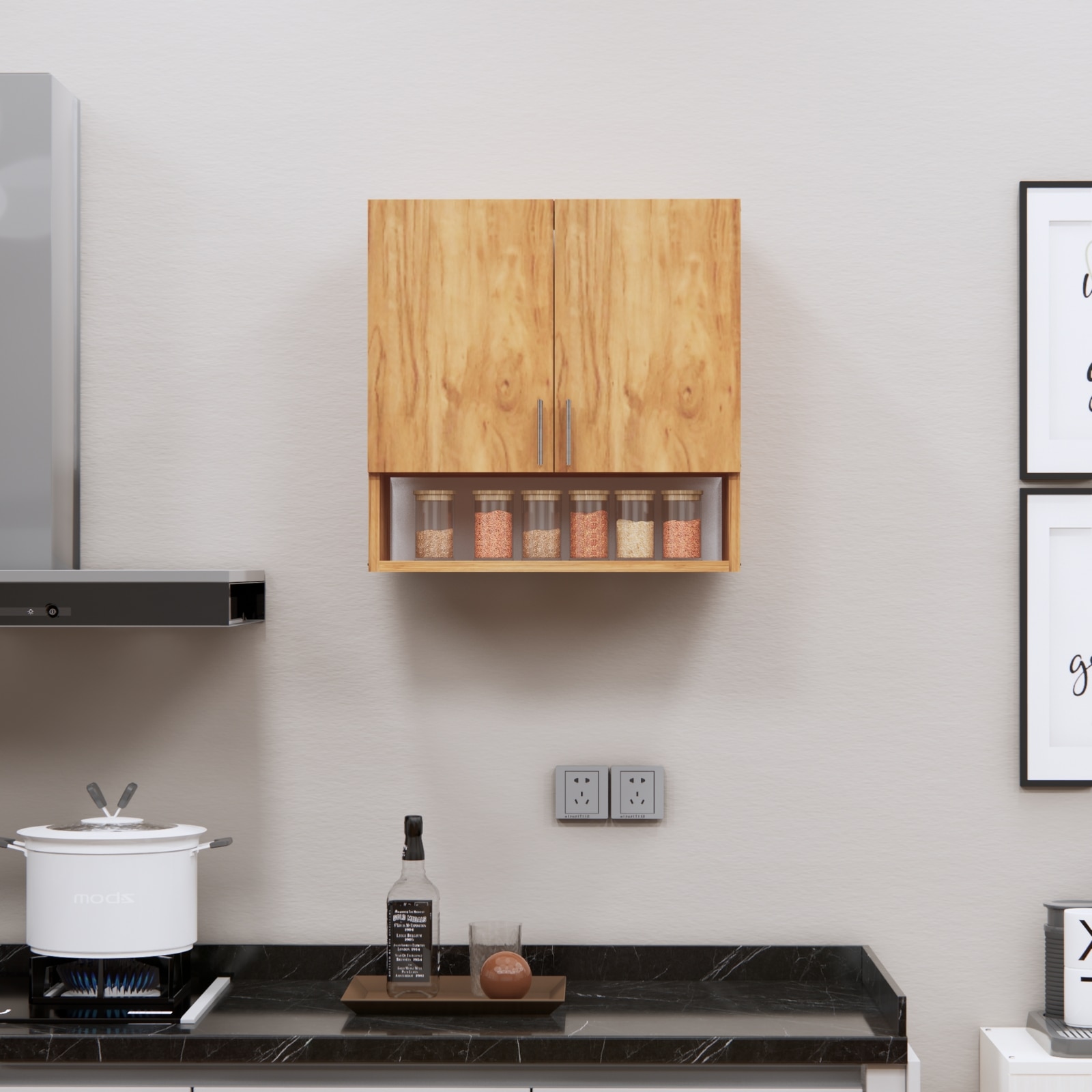 2 Doors Modular Wall Mounted Kitchen Cabinet With Organizer Shelf In Plateau Apple Finish - Speciality Panels