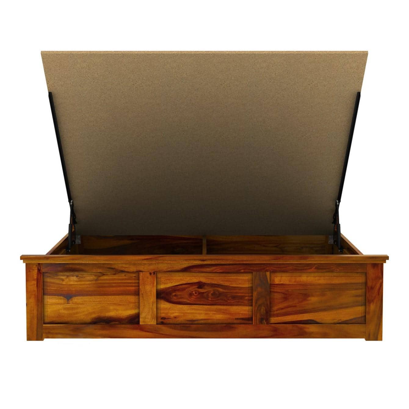 Stainfiled Solid Wood King Size Bed In Hydraulic Storage Bed In Honey Oak Finish