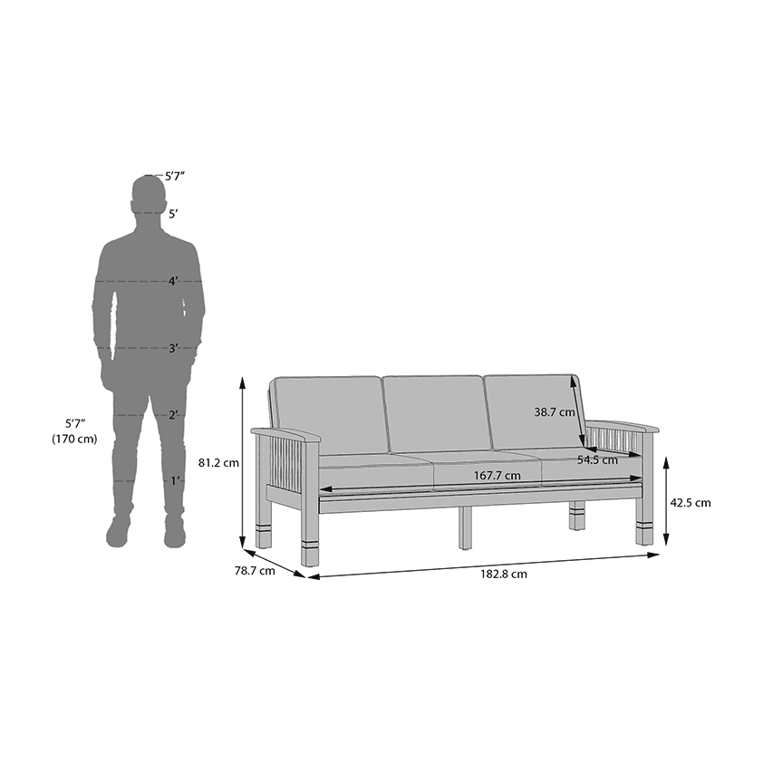 Raynor 3 Seater Wooden Sofa (Midnight Indigo Blue)