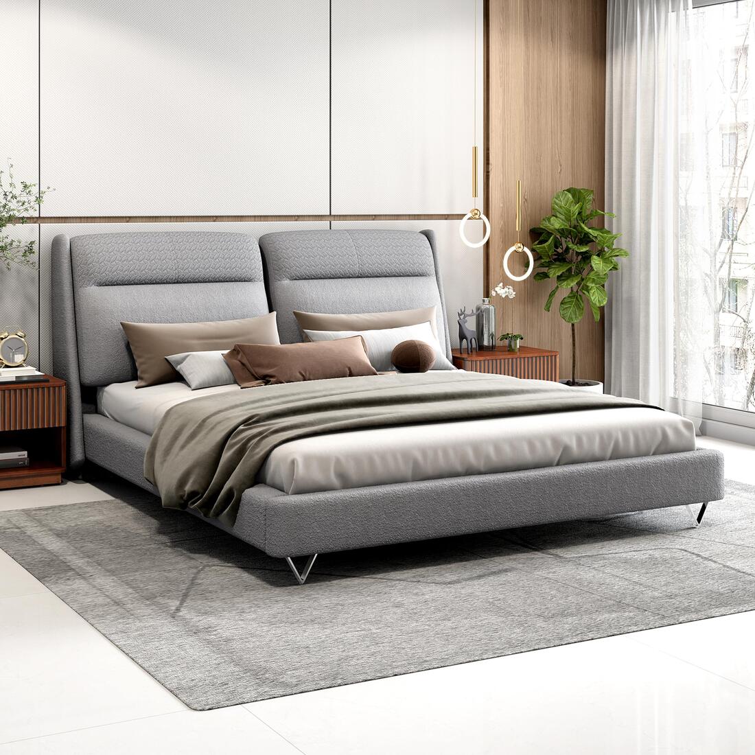 Antonio Upholstered King Size Non Storage Bed in Storm Grey
