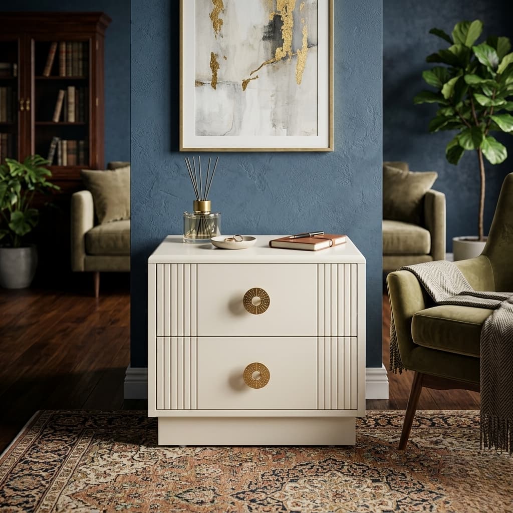 Snowcrest Engineered Wood Bed Side Table in White