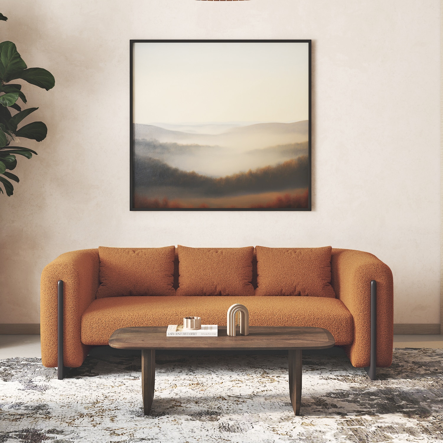 Reno Three Seater Fabric Sofa in Rust Boucle