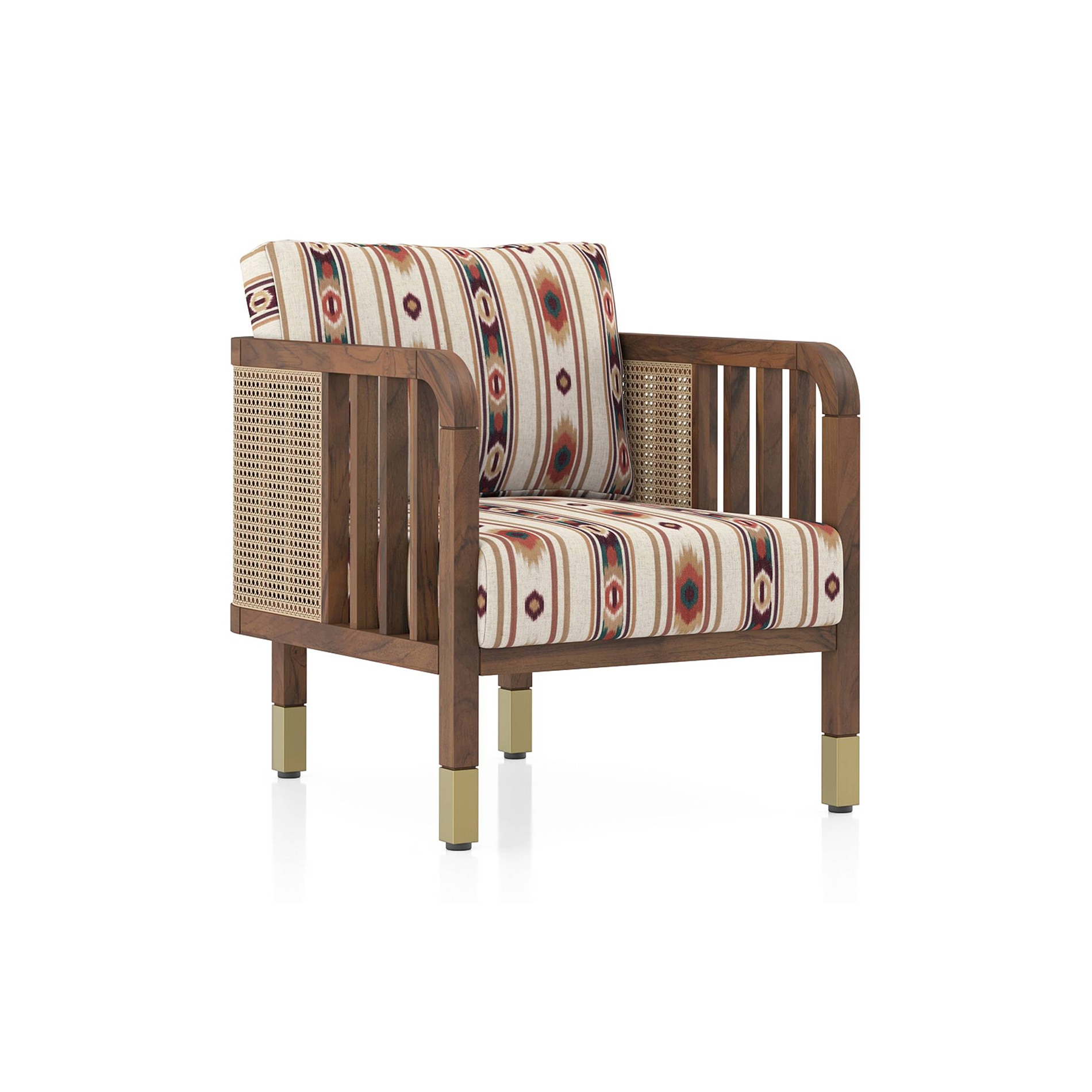 Taran 1 Seater Wooden Sofa in Sunset Ikat Stripes Colour