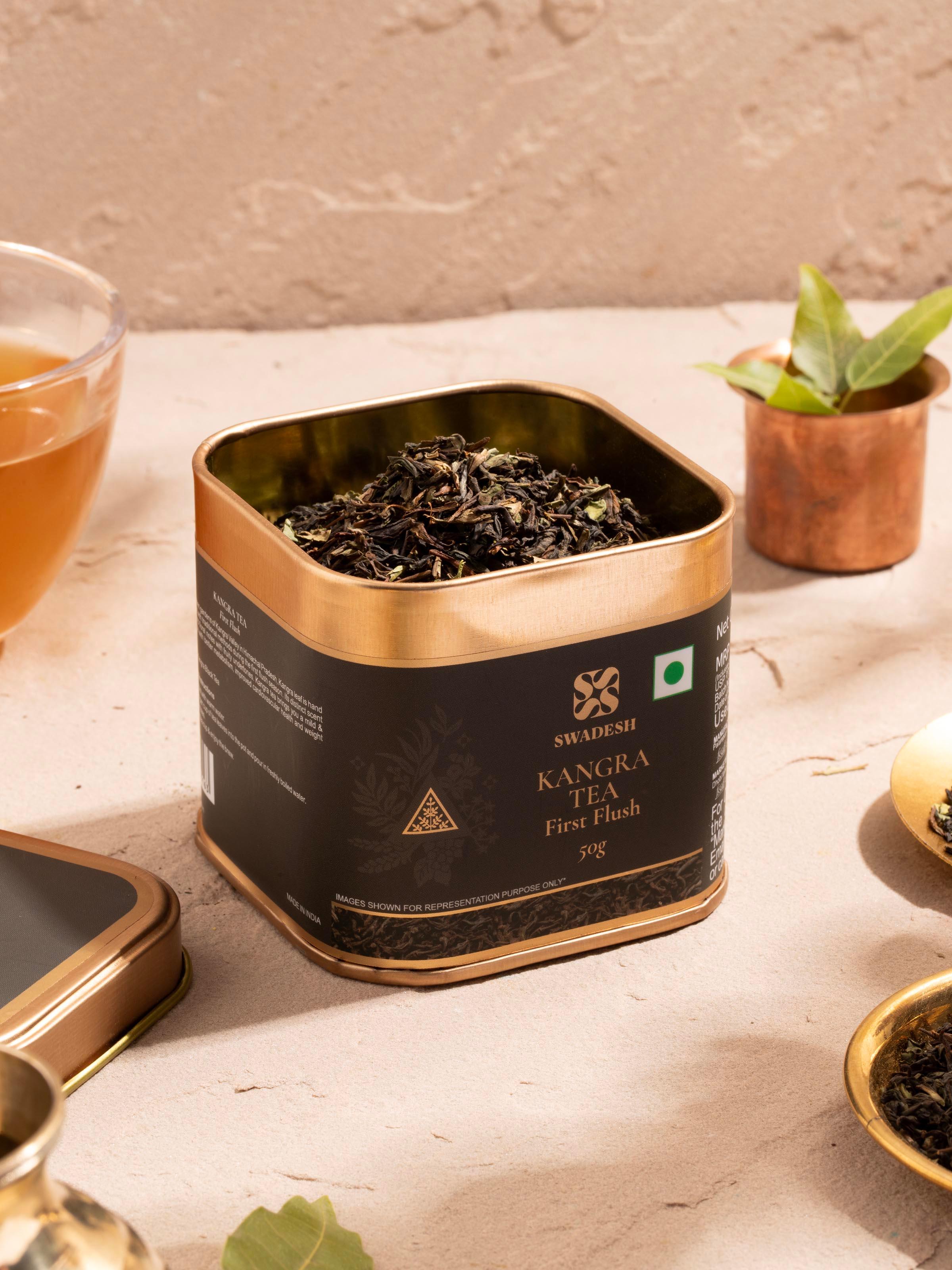 Close-up view of Immunity-enhancing Kangra Tea First Flush showcasing the fresh leaves and clean aroma