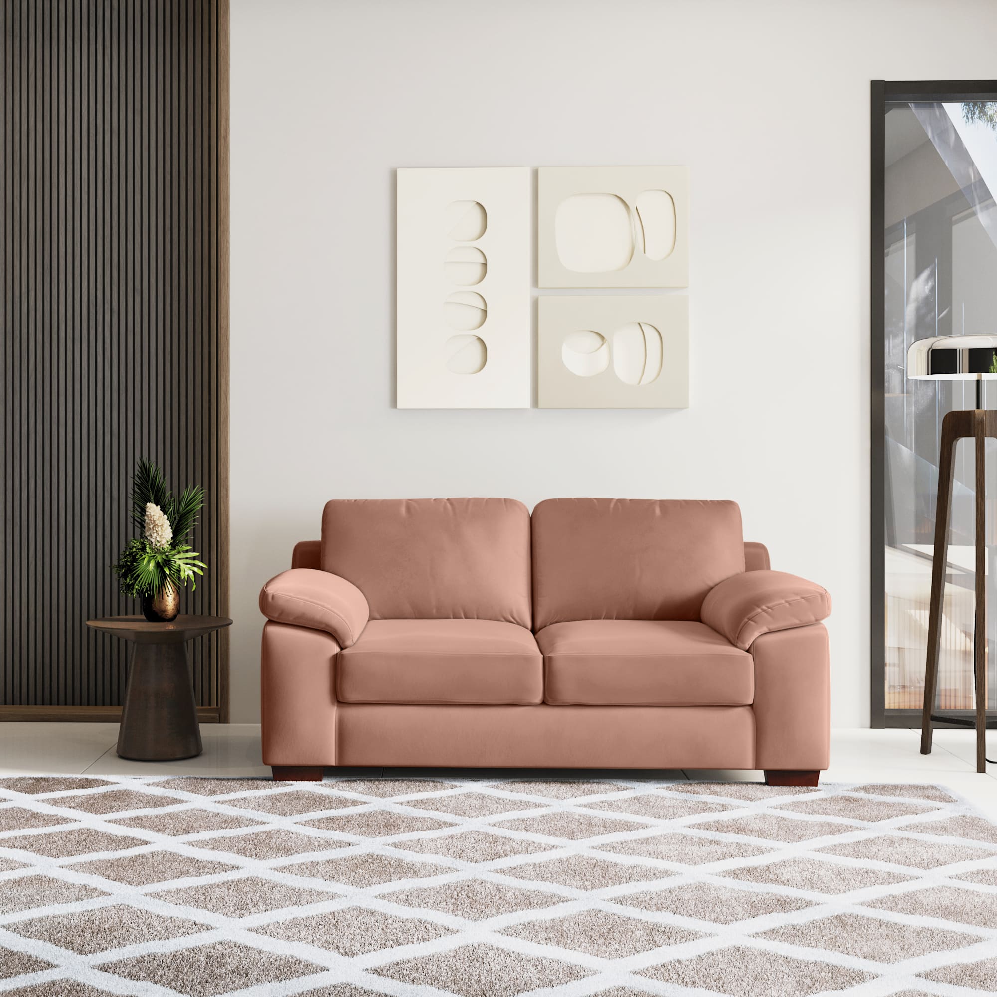 Esquel Premium 2 Seater Fabric Sofa in Mocha Mouse Velvet Colour - Urban Ladder