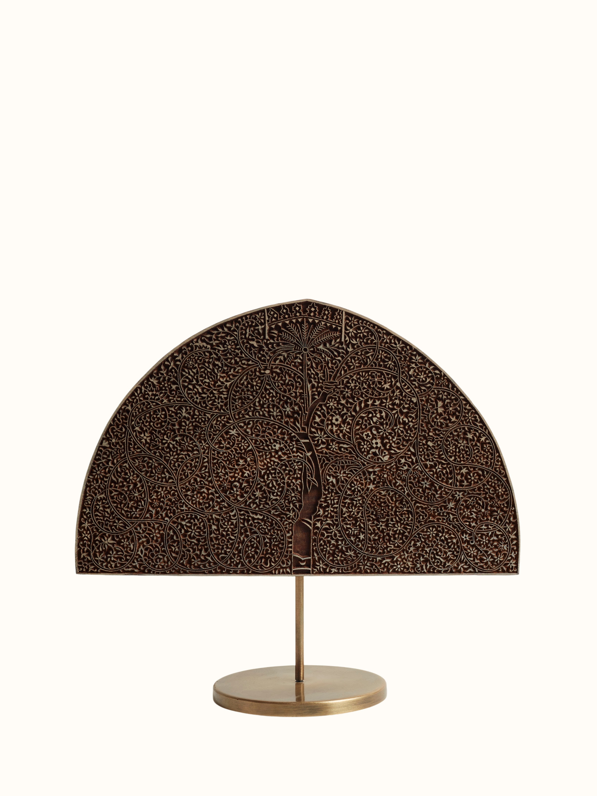 Sheesham wood carved wooden block with traditional handcrafted pattern – front view