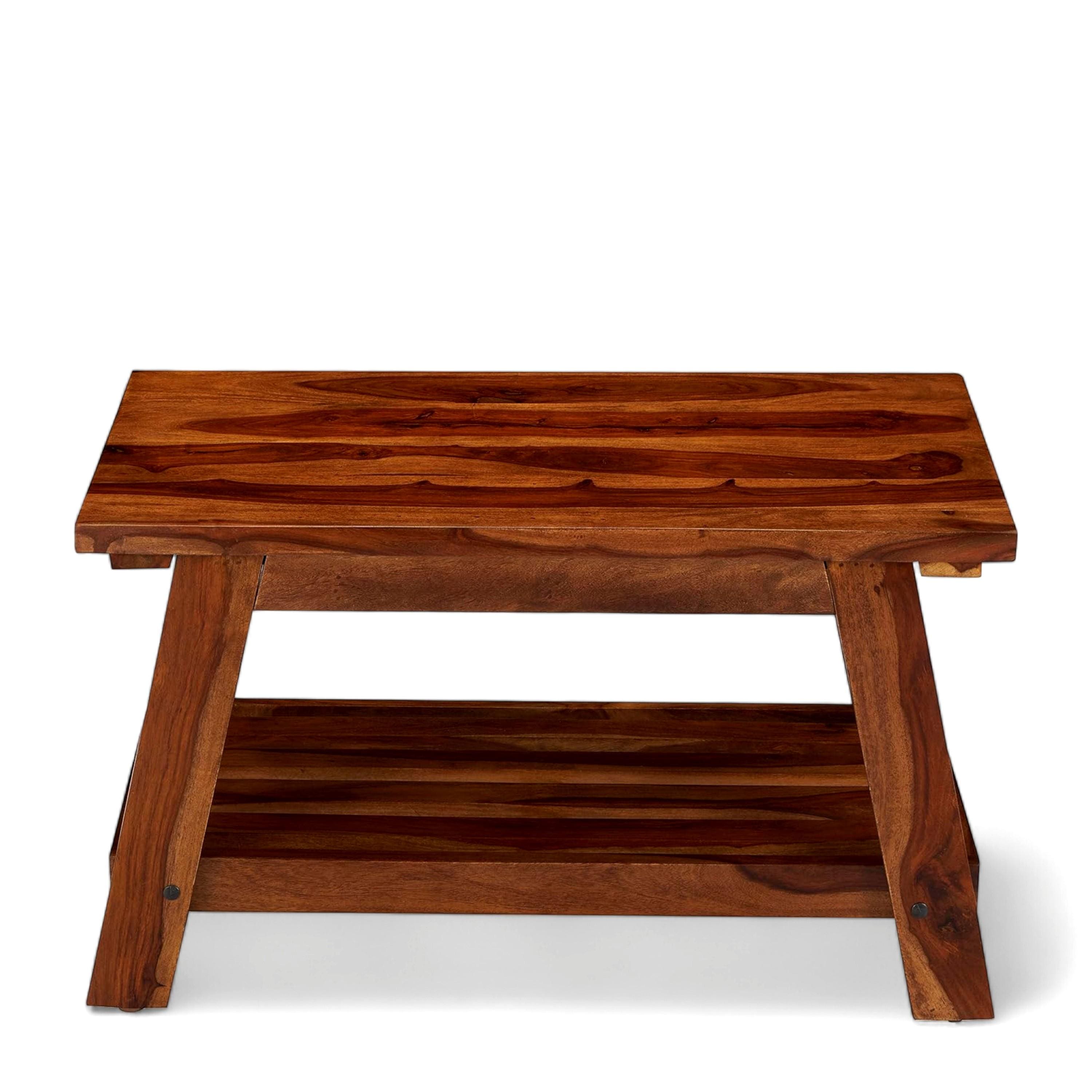 Alison Sheesham Wood Accent Rectangle Coffee Table In Natural Teak Finish