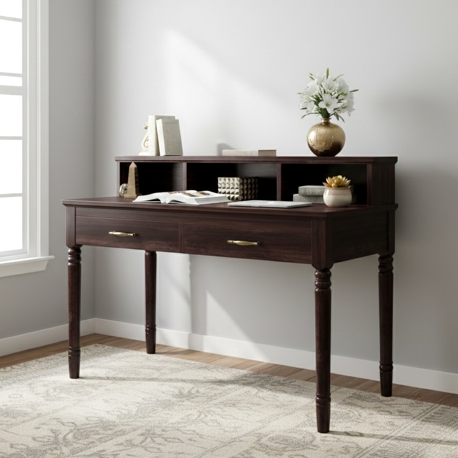Augusta Sheesham Wood Study Computer Table In Dark Walnut Finish