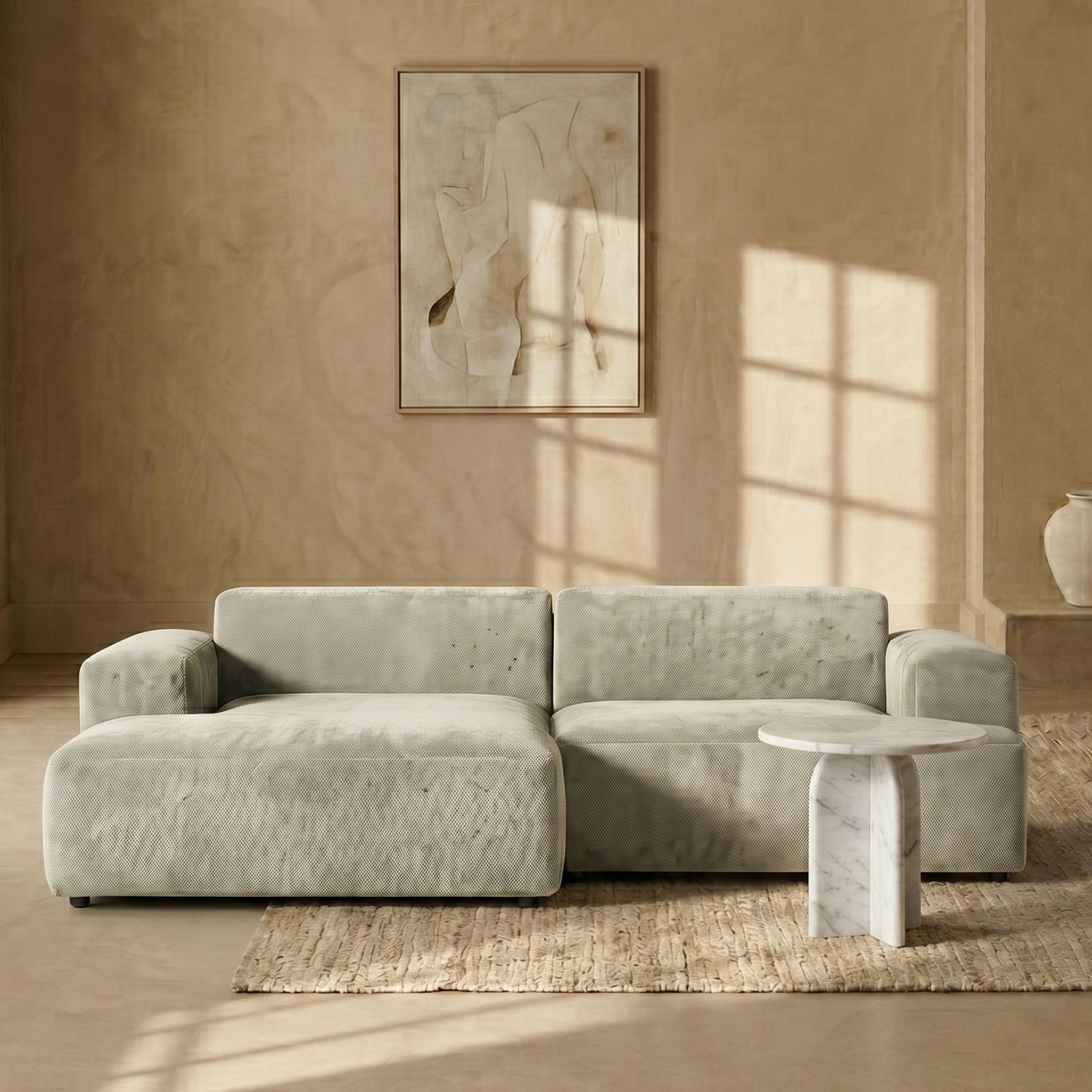 Sophisticated Wood Right Aligned 2-Seater With Upholstery Non Storage Sofa In Grey Colour - Nestroots