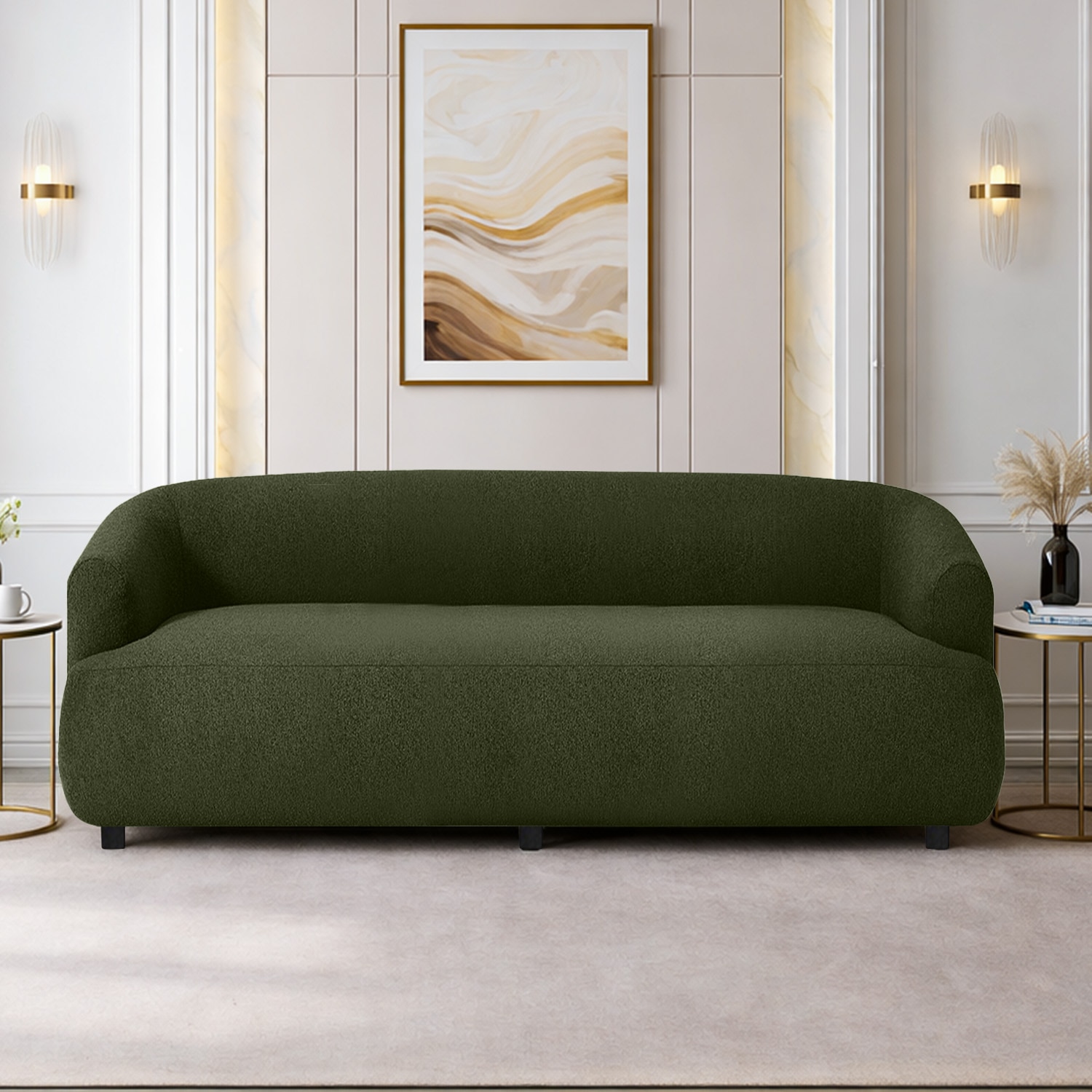 Morgen Boucle Fabric 3 Seater Sofa In Olive Green