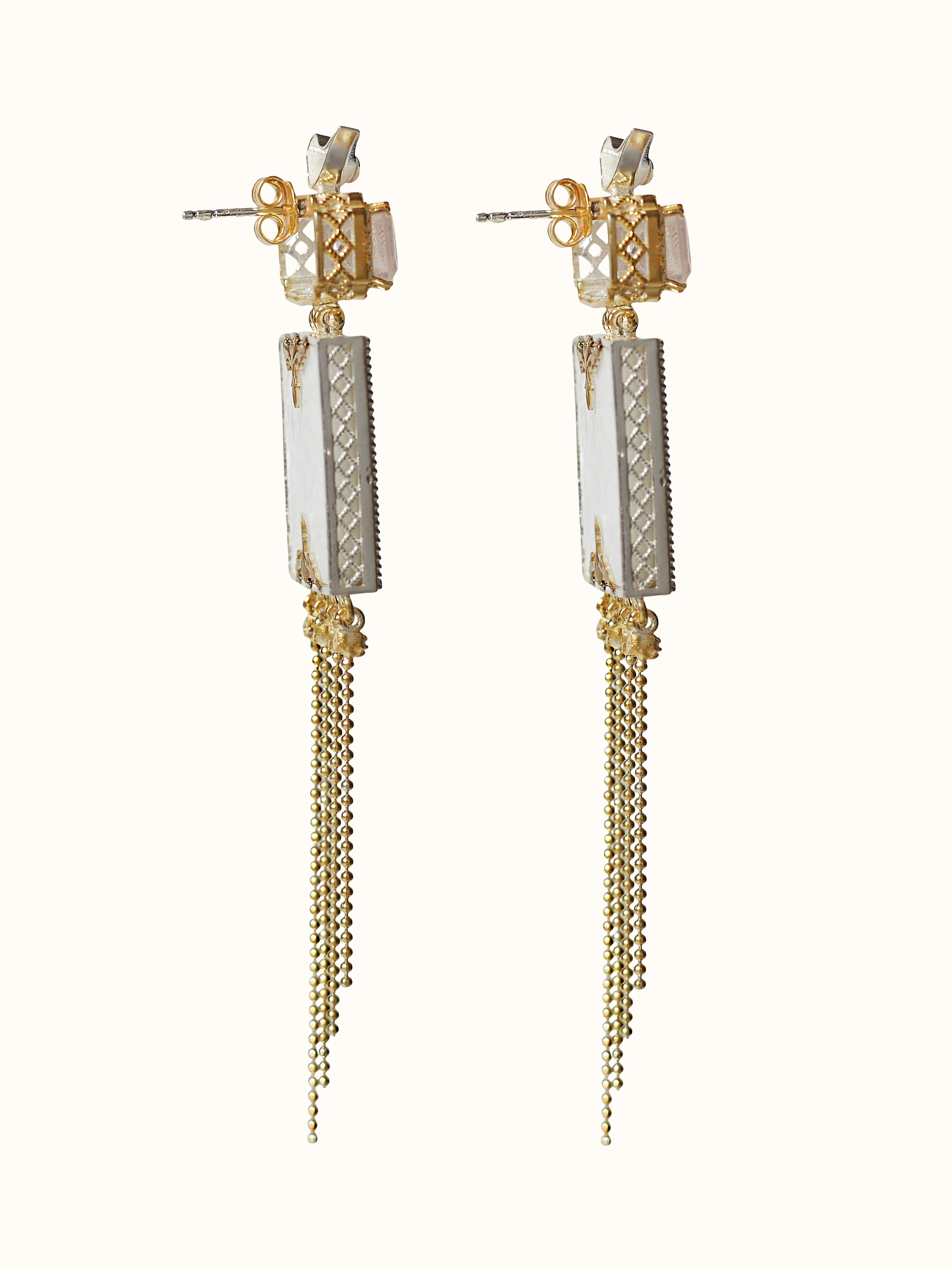 Side view of Parchinkari silver drop earrings