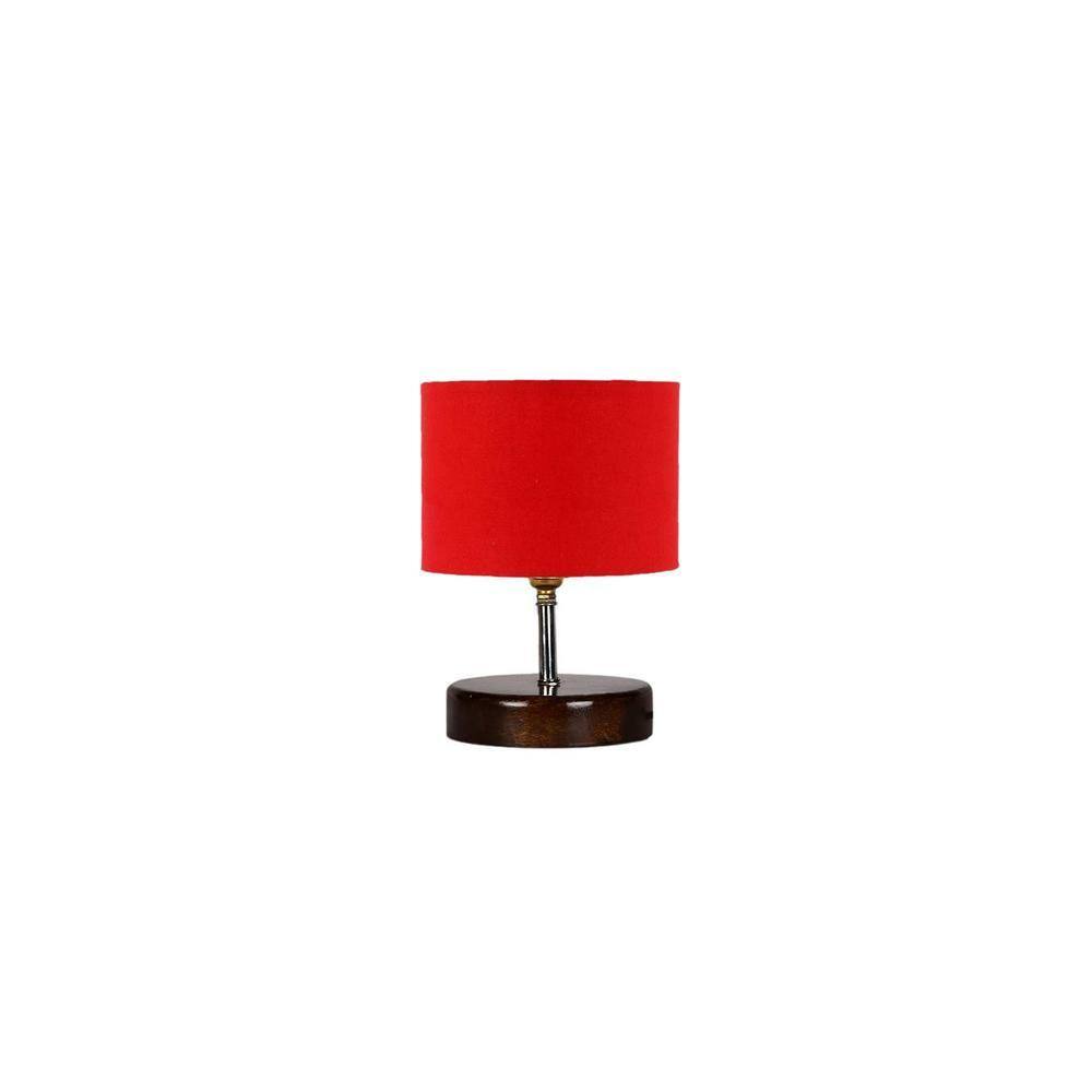 Maximus Red cotton table lamp with brown wood base