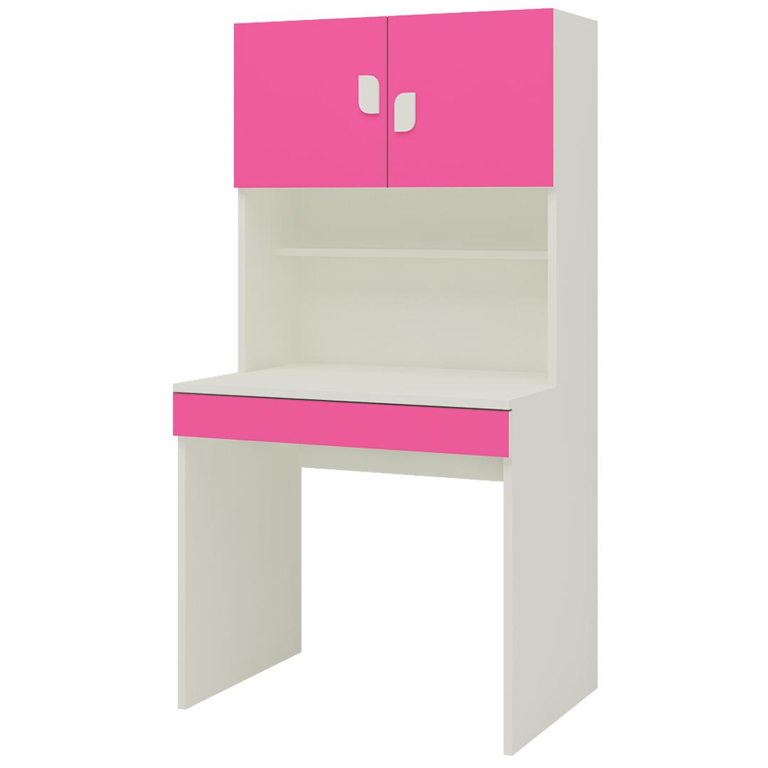 Corolla Kids Study Desk with Drawer Built In Bookshelf and Petal Handles in Barbie Pink Colour