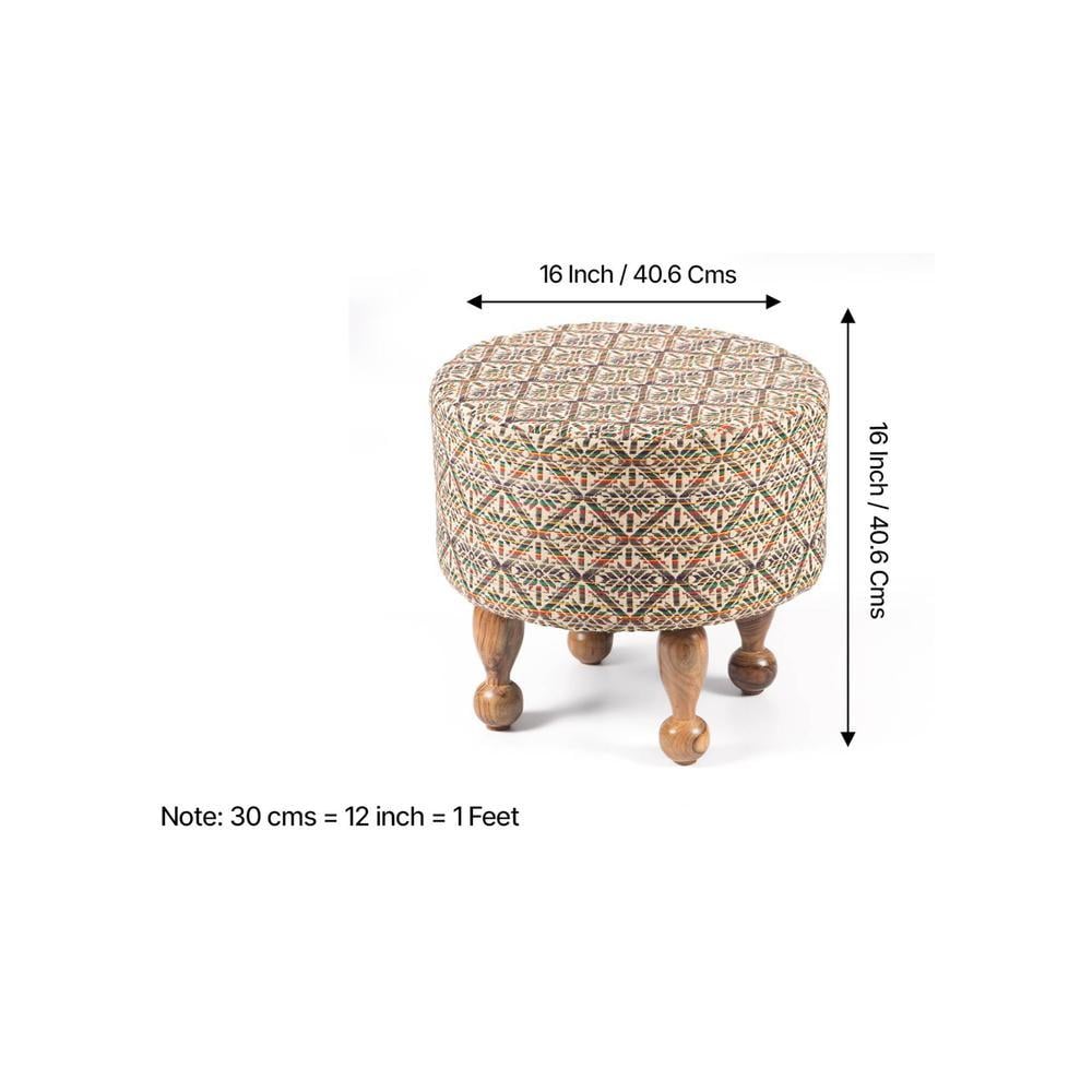 Louisville Acacia Wood Parisian Round Pouf Stool in Multicolour