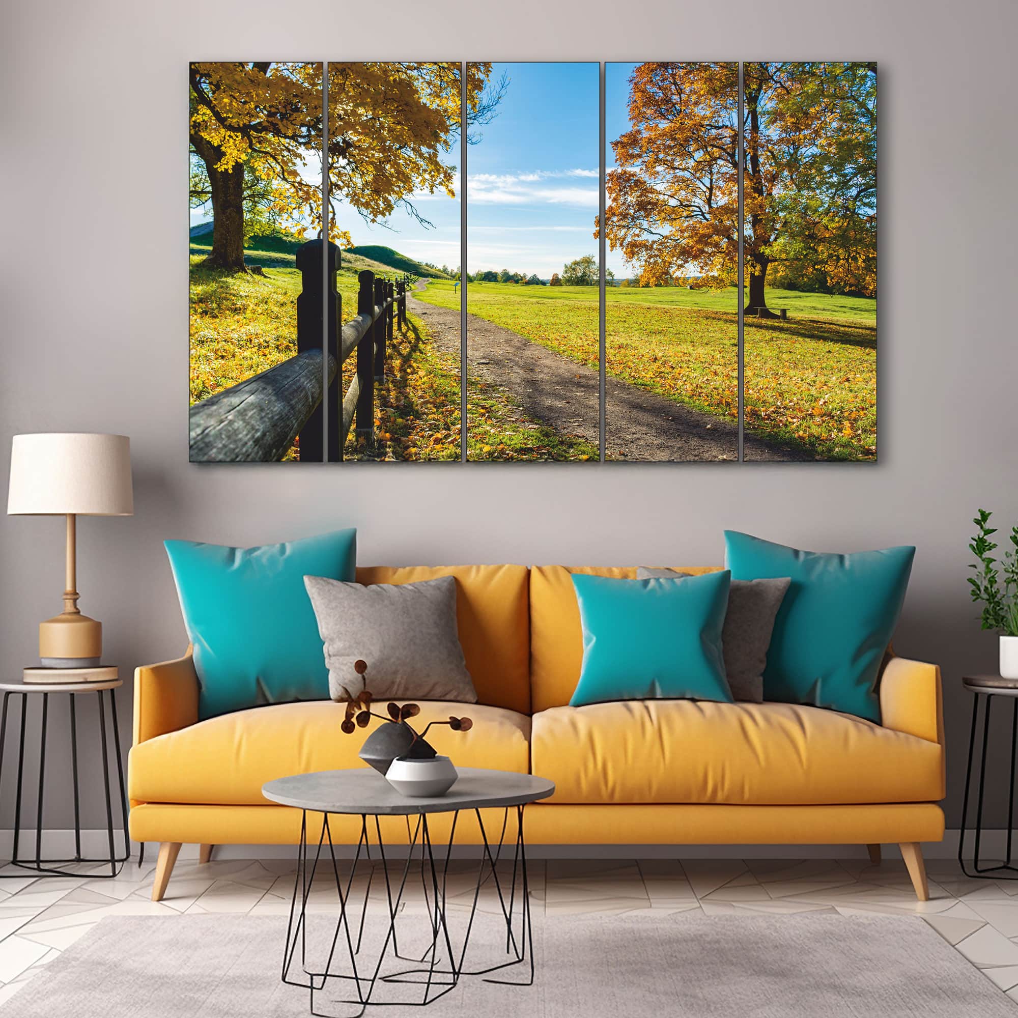 The Castle Decor Trees Road Hills Autumn Wall Art Set of 5 27x48 Inch - The Castle Decor