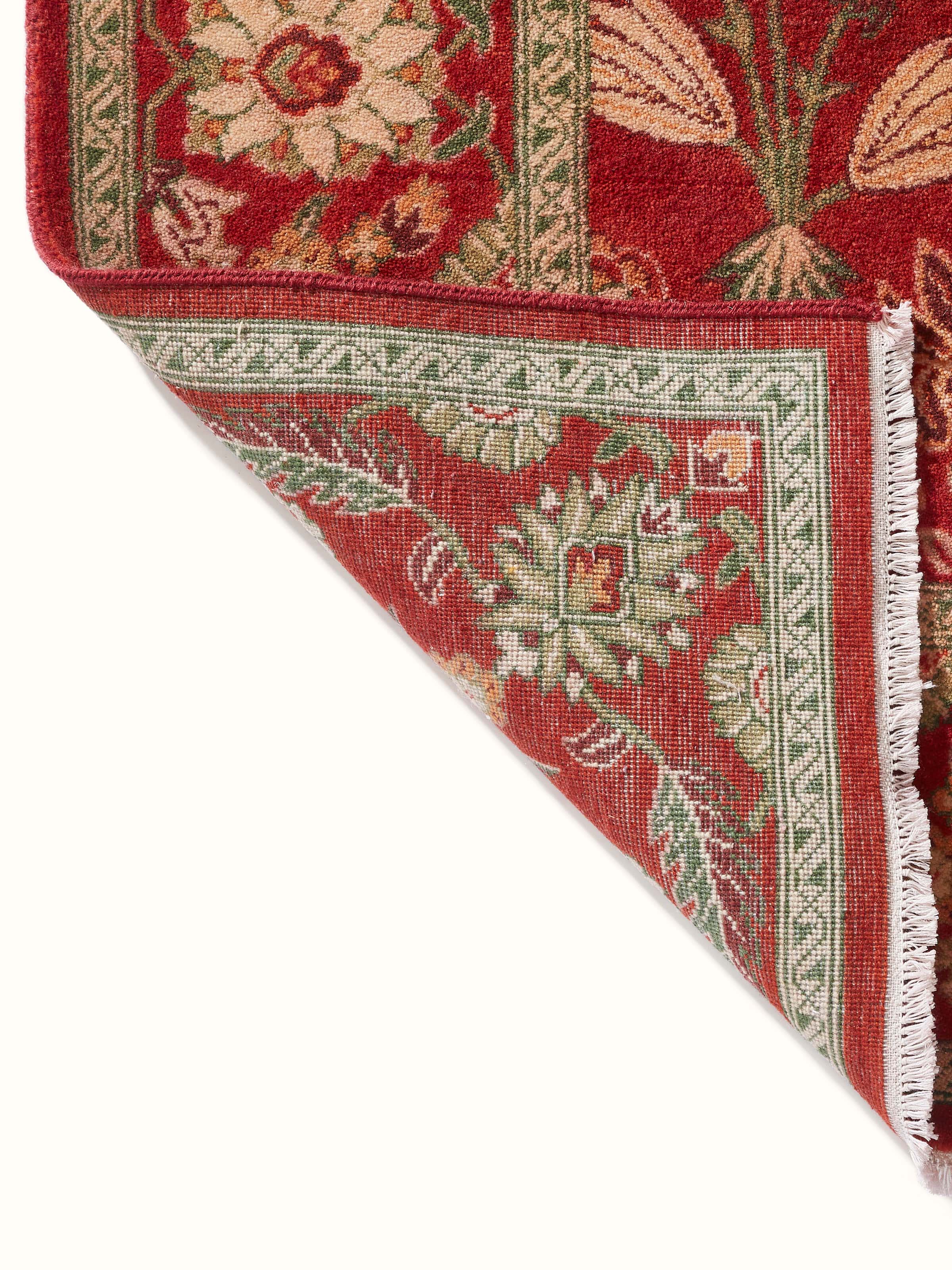 Back view of Traditional Mughal Floral Carpet with visible knotting and high-quality finishing