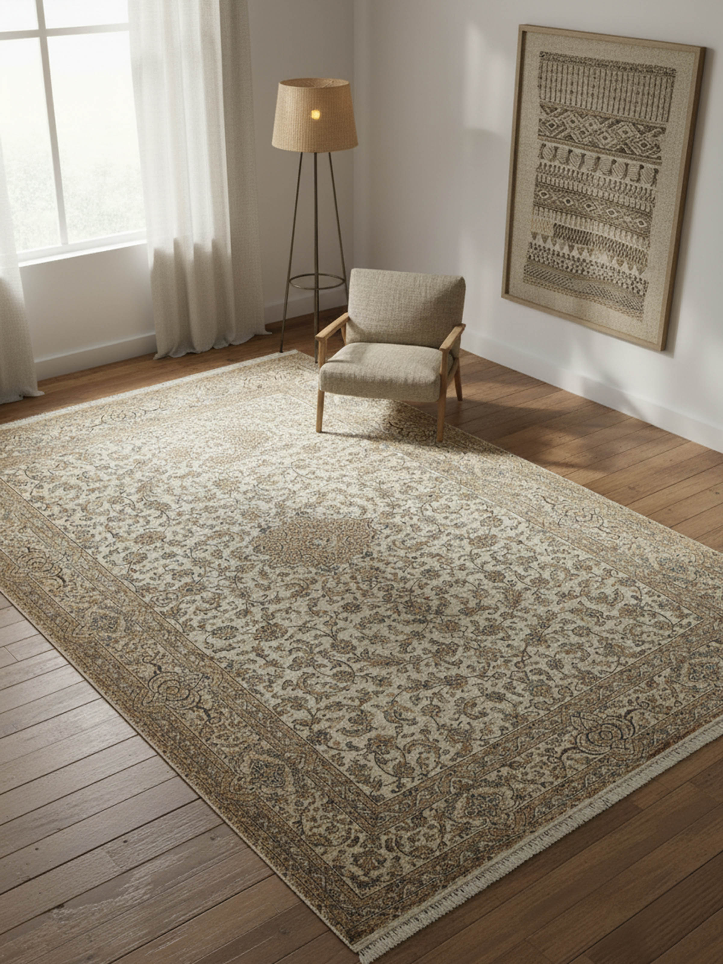 Traditional Persian Kerman Kashmir Silk Hand-knotted Rug