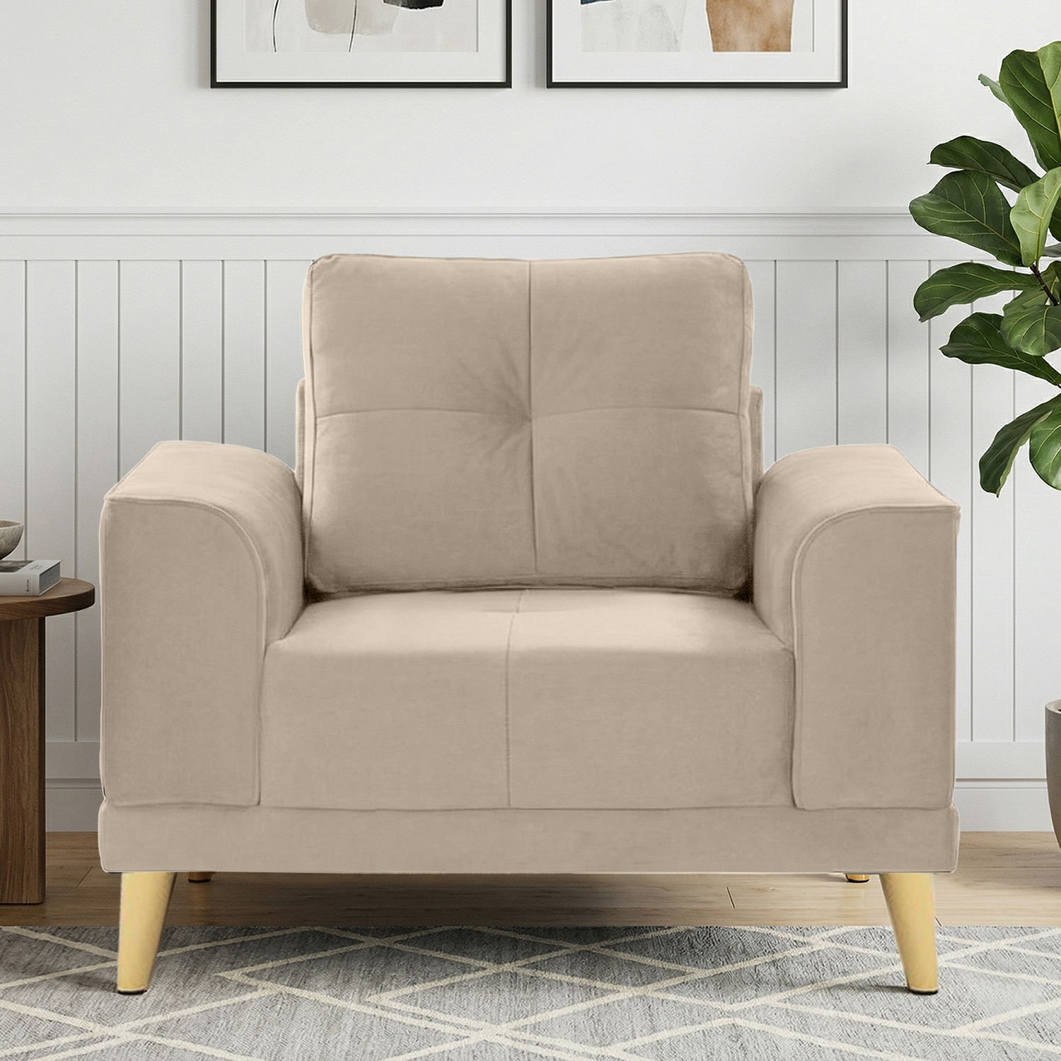 Nency Velvet 1 seater Sofa Cream - Home Lifestylez