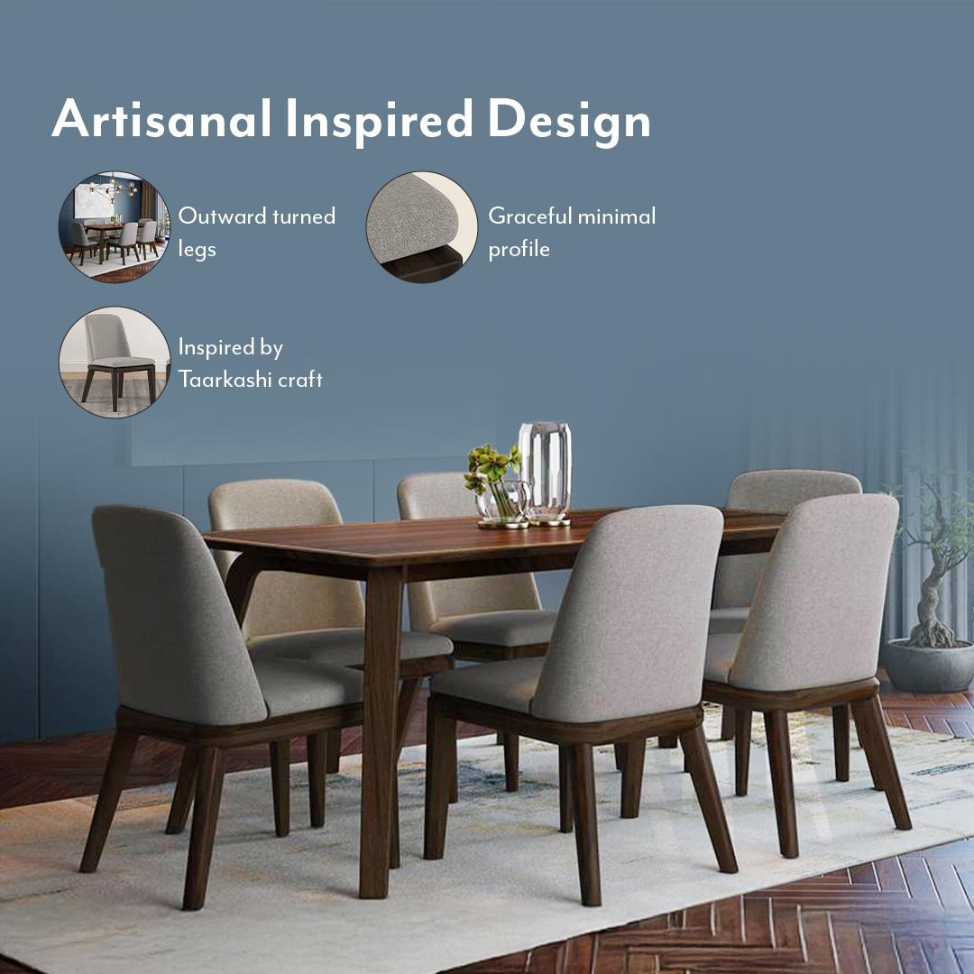 Taarkashi Solid Wood Dining Chair Set Of 2 In Ameican Walnut Finish With Gainsboro Grey Fabric Colour