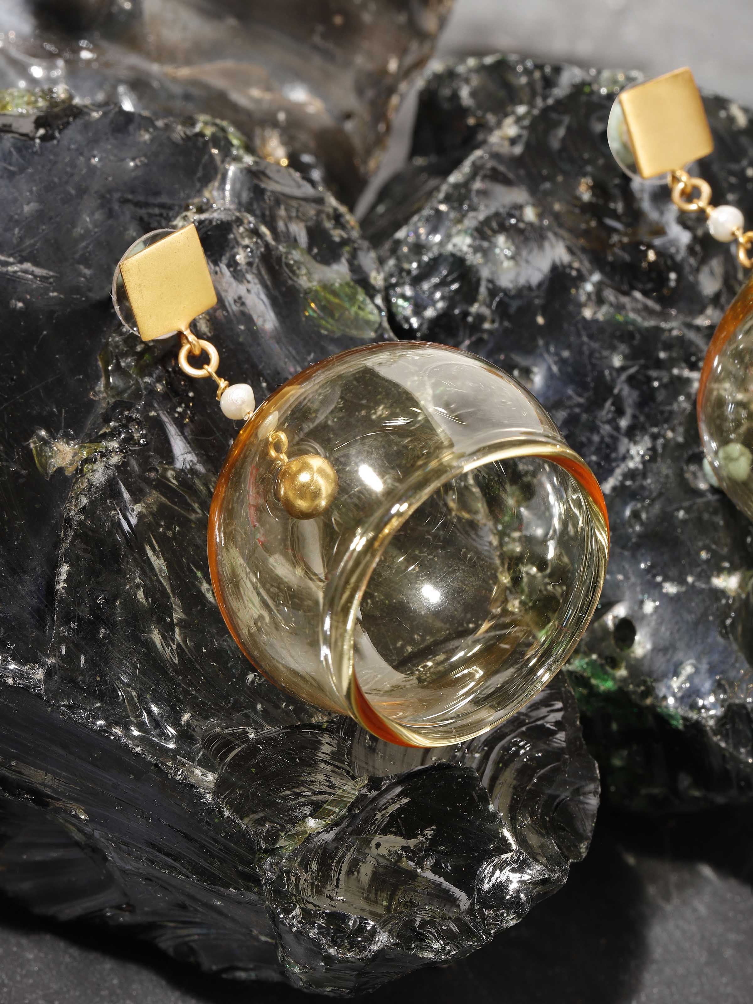 Silver Flame Glass Drop Earrings