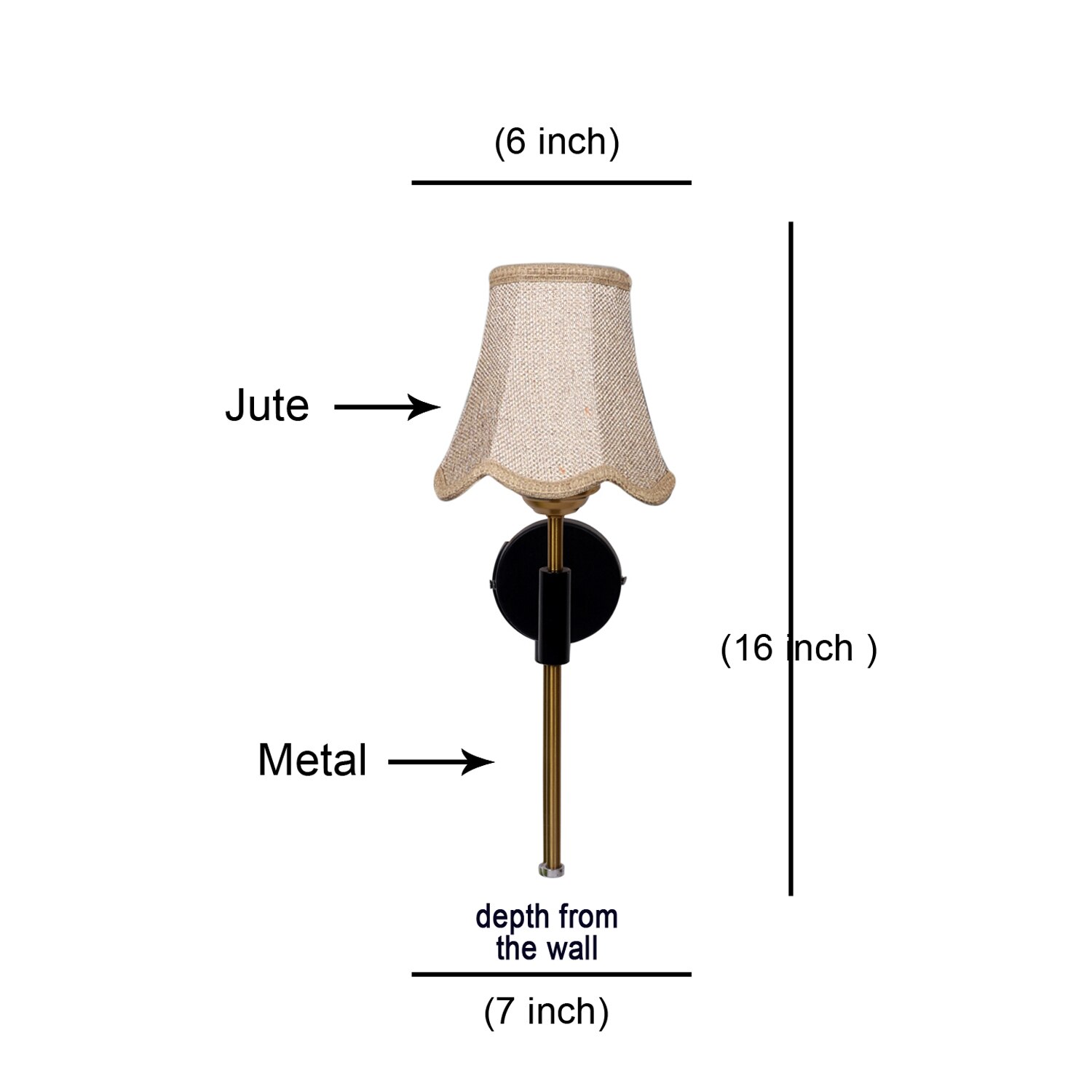 Devansh Metal Wall Mounted Lamp With Beige Jute Shade