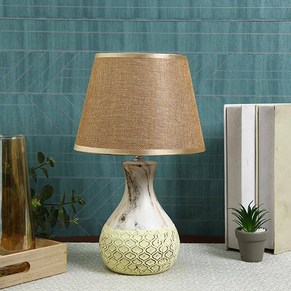 Cream Ceramic Table Lamp Brown Shade