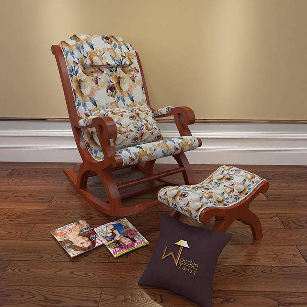 Colley Solid Wood Rocking Chair in Beige printed Colour