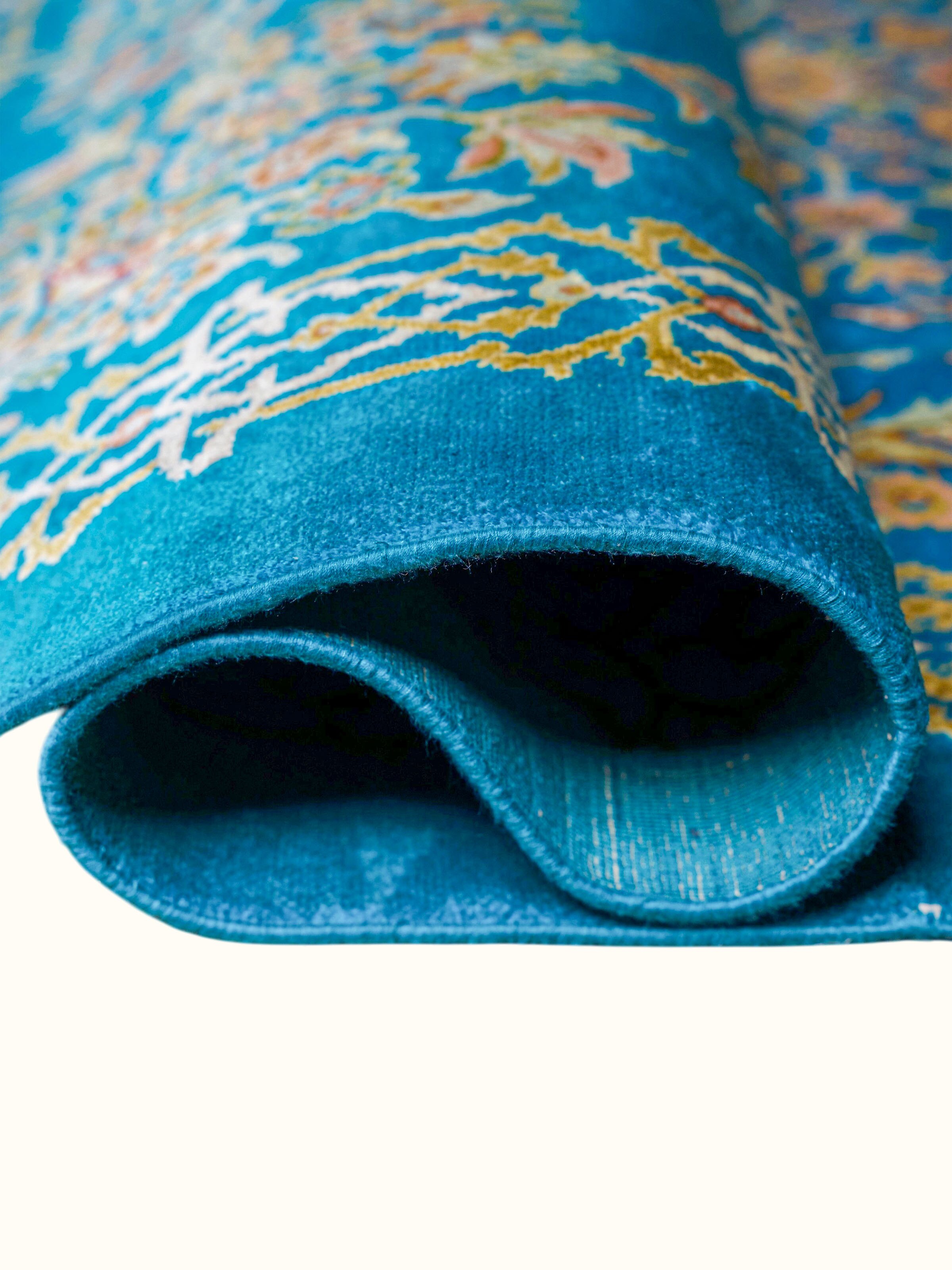 Traditional Persian Turquoise Guldani Kashmir Silk Hand-Knotted Carpet