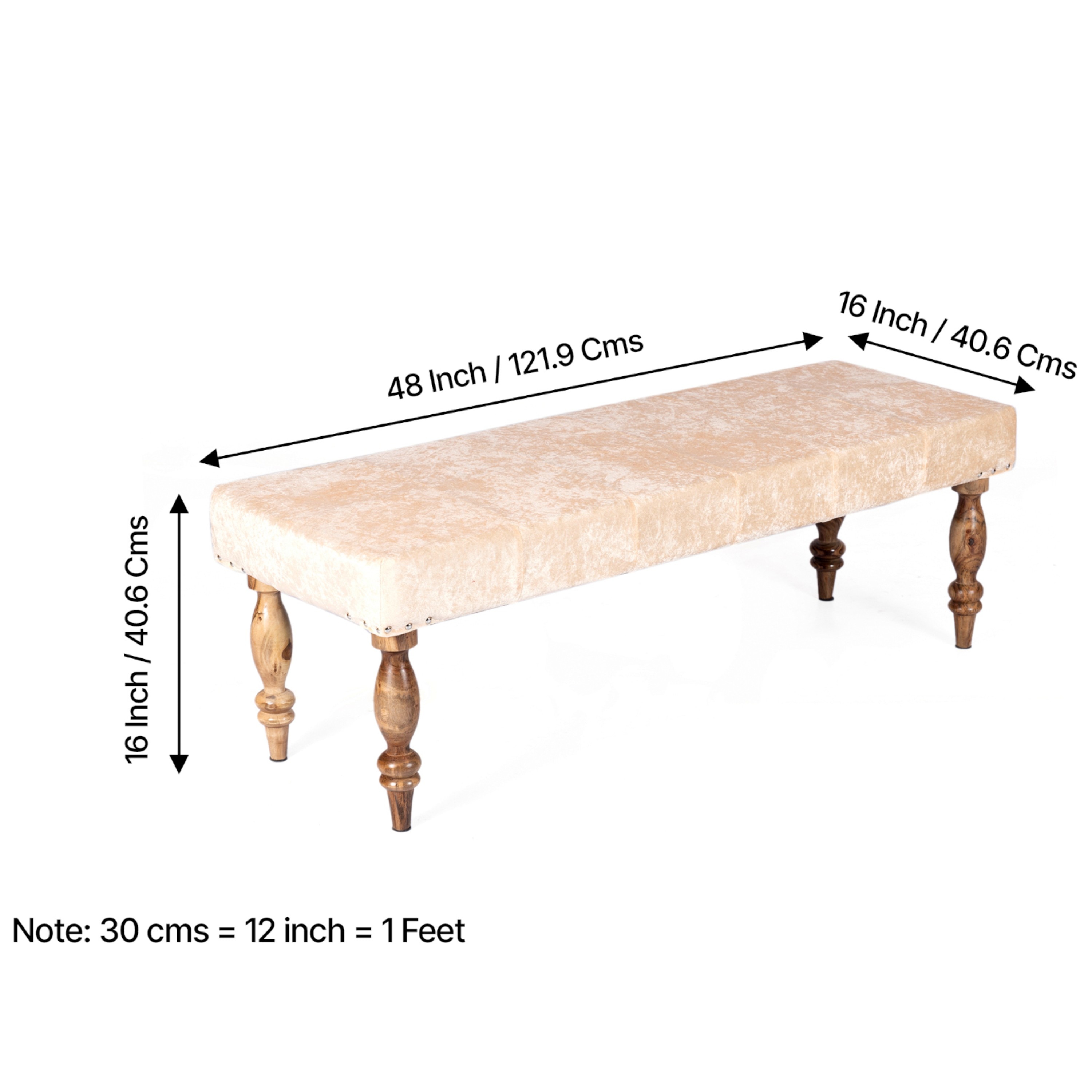 Cairo Sheesham Wood Accent 3+1+1 Seater Bench Set With 2 Stools In Beige Sparkle Velvet