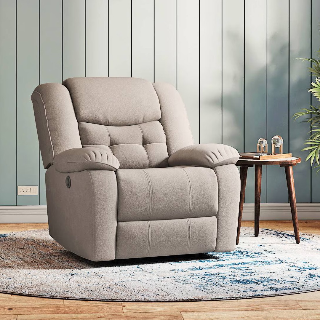 Theo Single Seater Motorized Recliner In Taupe Grey Fabric