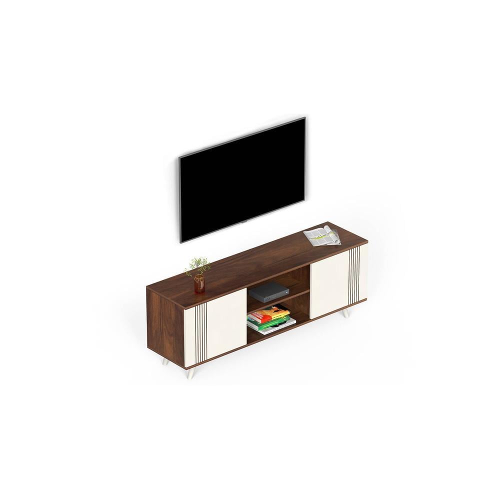 Harmond Engineering Wood Floor StandingTV Entertainment Unit Set Top Box Stand/TV Cabinet with Shelves for Books & Décor Display Unit Bed Living Room Upto 55 Inches (Brown Maple & White)
