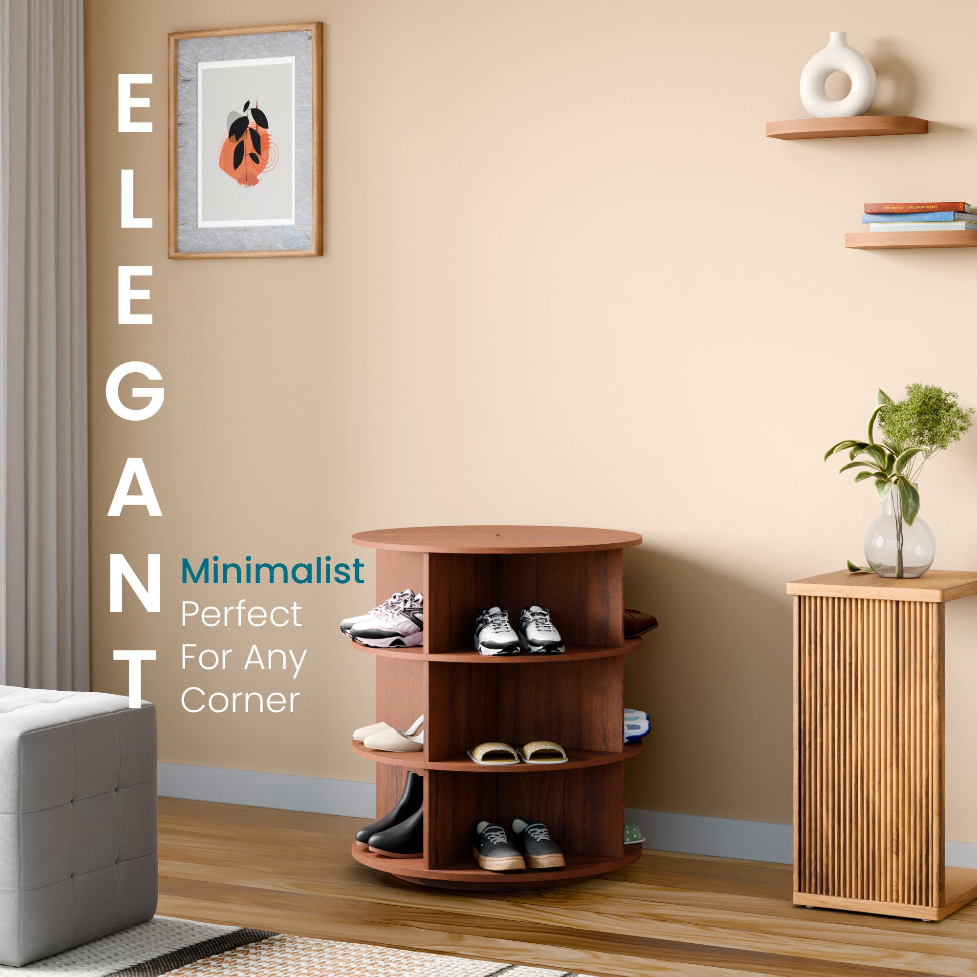 360° Rotating Shoe Rack 3-Tier in Brown – Compact Revolving Shoe Storage Rack - Alex Daisy