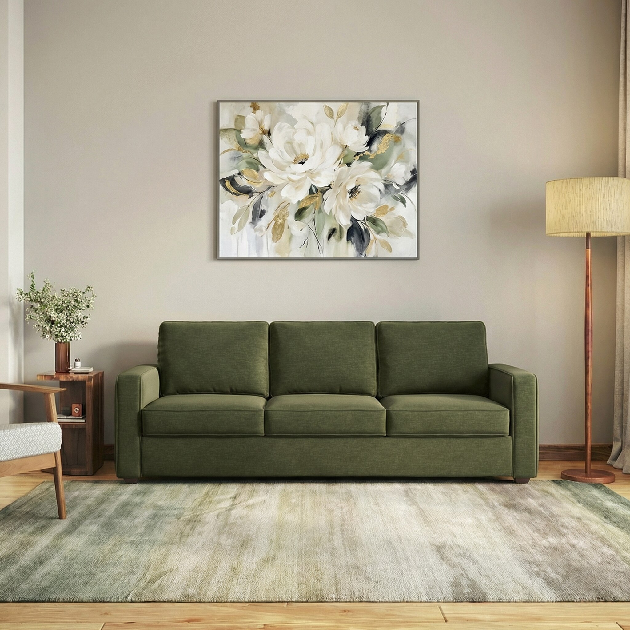 Apollo Compact High Back 3 Seater Fabric Sofa In Moss Green Colour-image-17