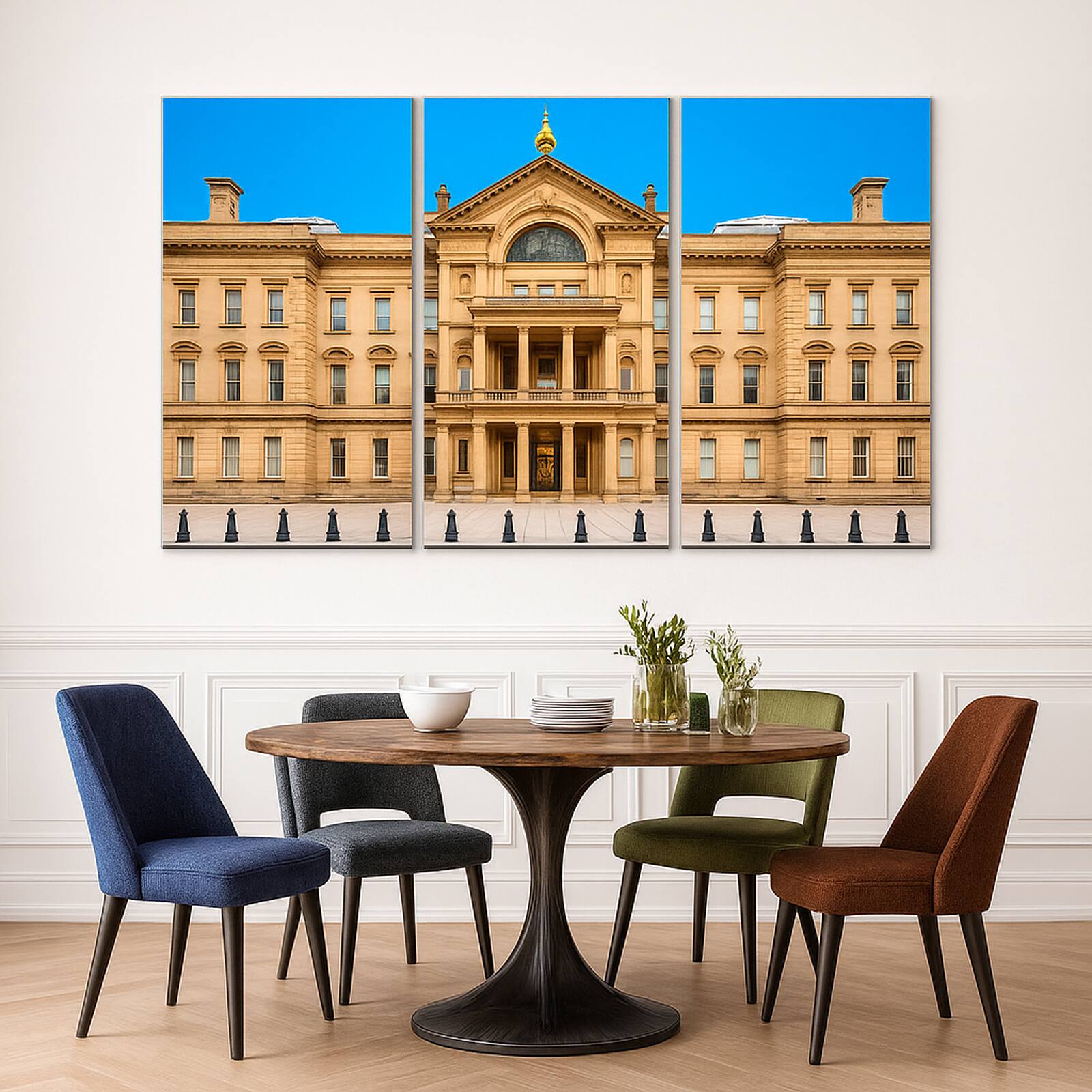 Truss Blue Beige Pieces New Jersey State House Canvas Canvas Wall Prints Set of 3 Multicolor Matte