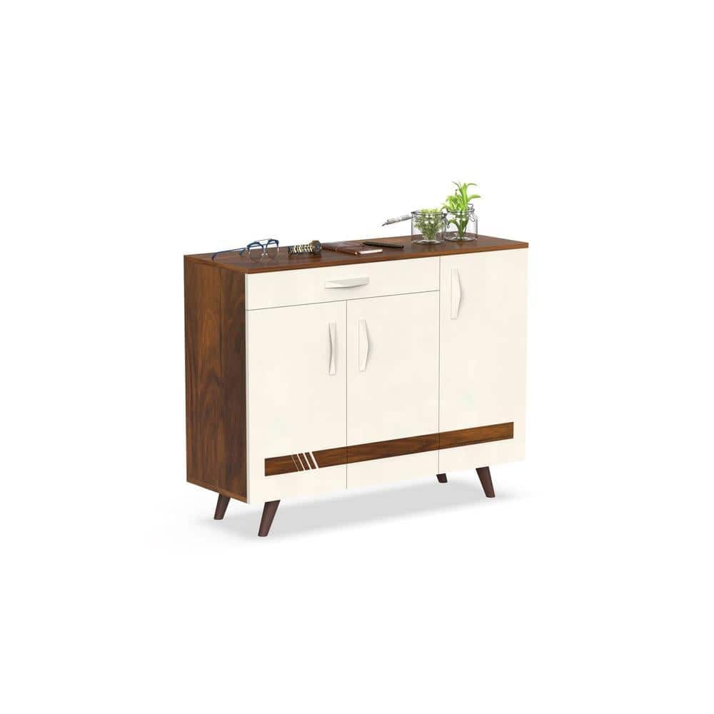 Kaspen Engineered Wood Wood Dual Tone 3 Doors Shoe Rack Cabinet Slipper Footwear Stand Organizer with Drawer can Store Up to 16 Pairs for Home (Brown Maple & Frosty)