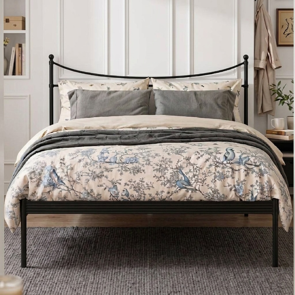 Camden Metal Non Storage King Bed in Satin Black Finish - Original Bed Co.