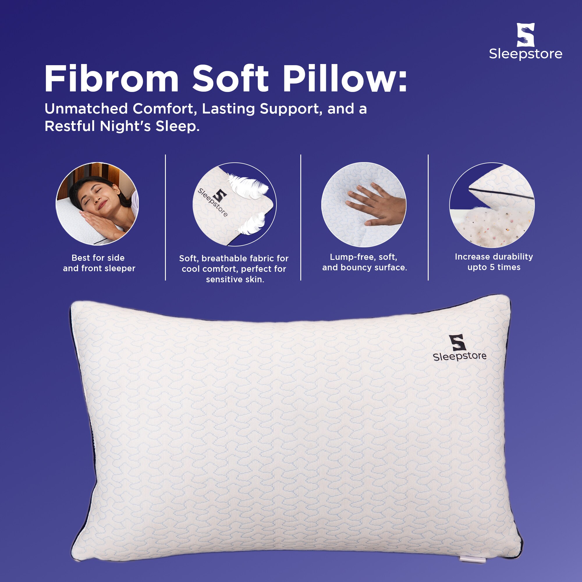 Fibrom Quilted 4 Piece Soft Pillow 16 x 24 Inches