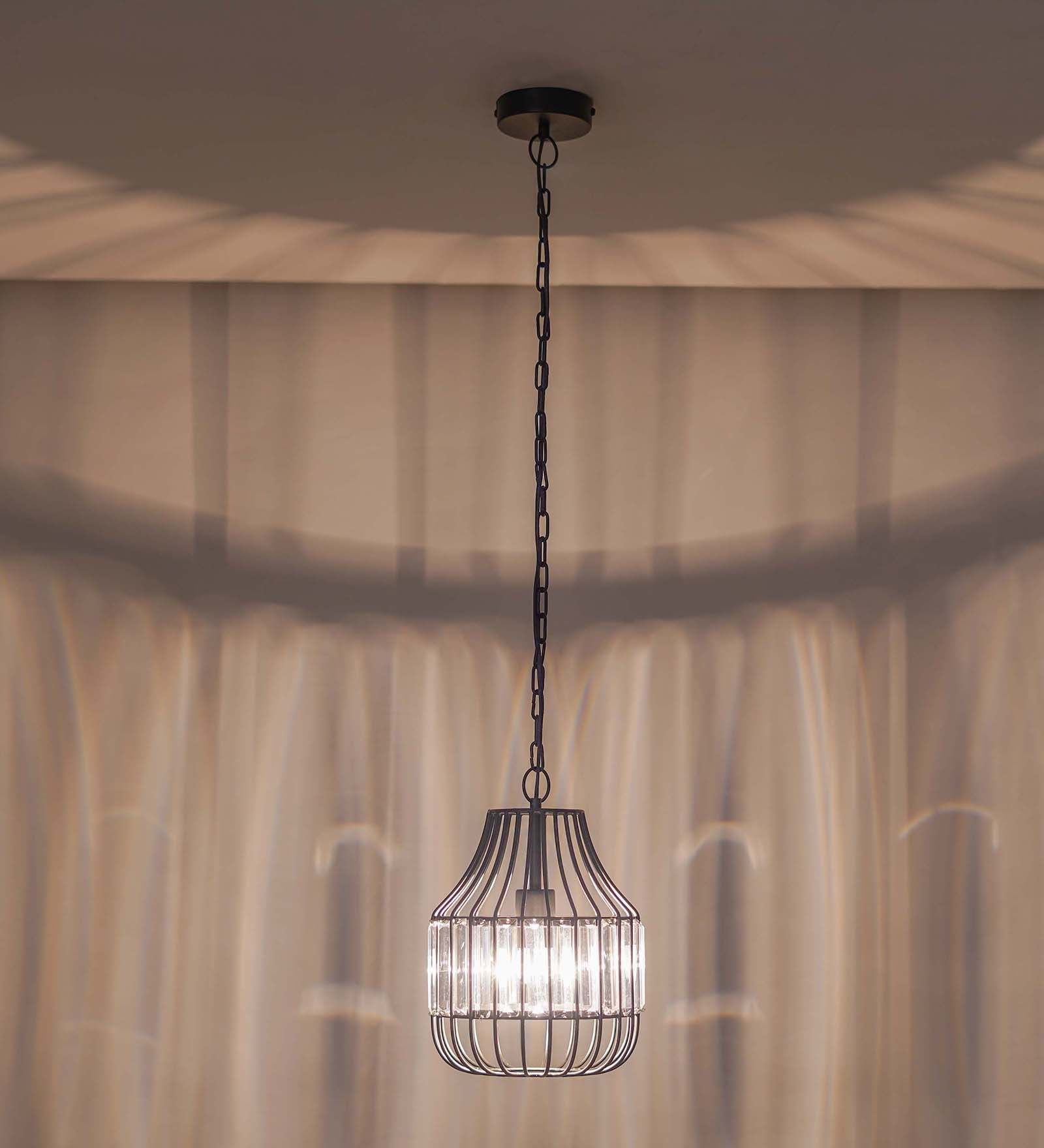 Tindori Clear Crystal With Black Metal Small Hanging Pendant Light