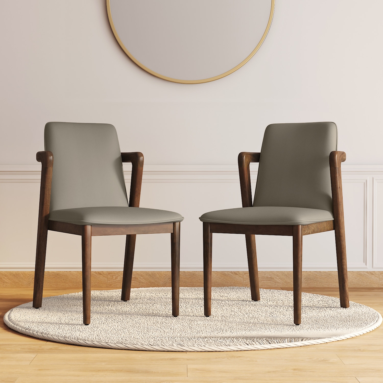 urban ladder Harper Solid Wood Dining Chair In Danish Finish, Fabric Taupe Leatherette-picture-11