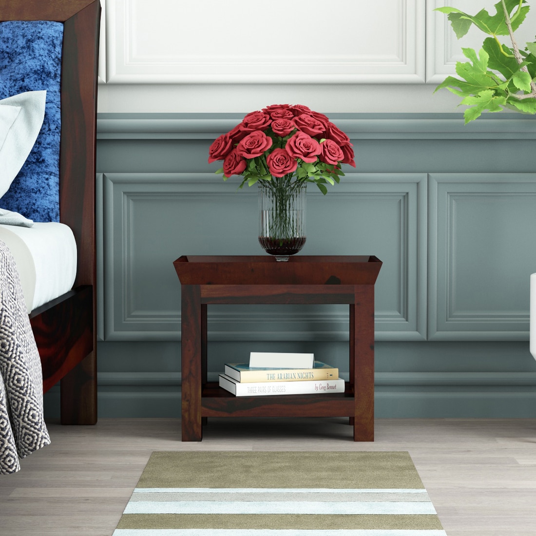 Simple Solid Wood Bedside Table in Walnut Finish