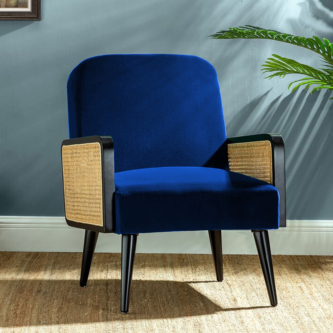 Haden Solid Wood Accent Chair in Navy Blue Colour