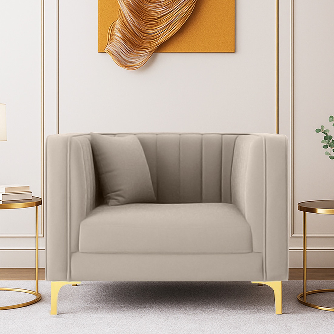 Texude Velvet 1 Seater Sofa in Cream Colour - Ikro Lifestyle