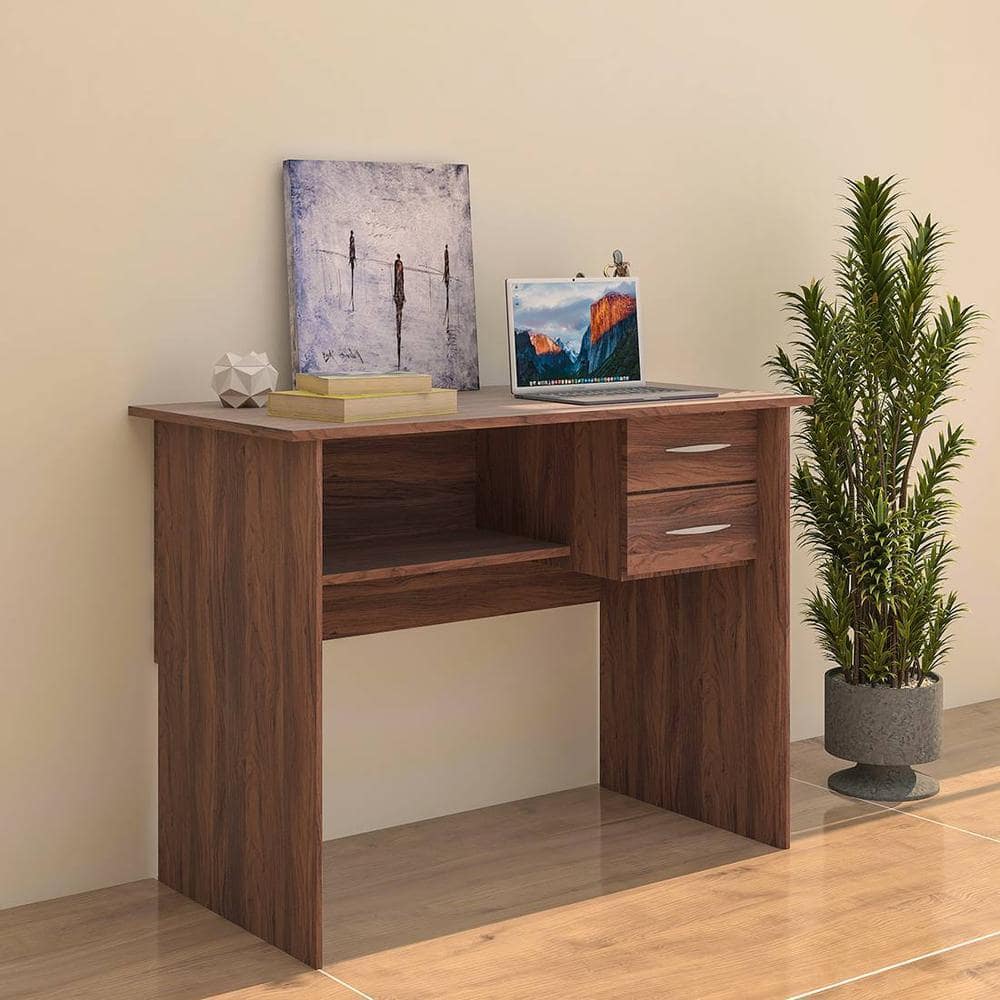 Yuko Study Table with Two Drawers in Columbia Walnut Finish