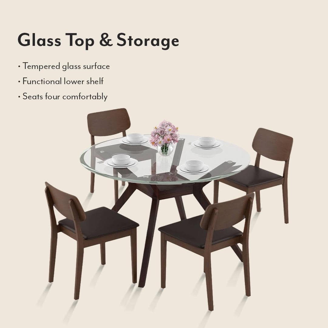 Wesley - Lawson 4 Seater Dining Table Set (Colour- Dark Brown, Finish- Dark Walnut)