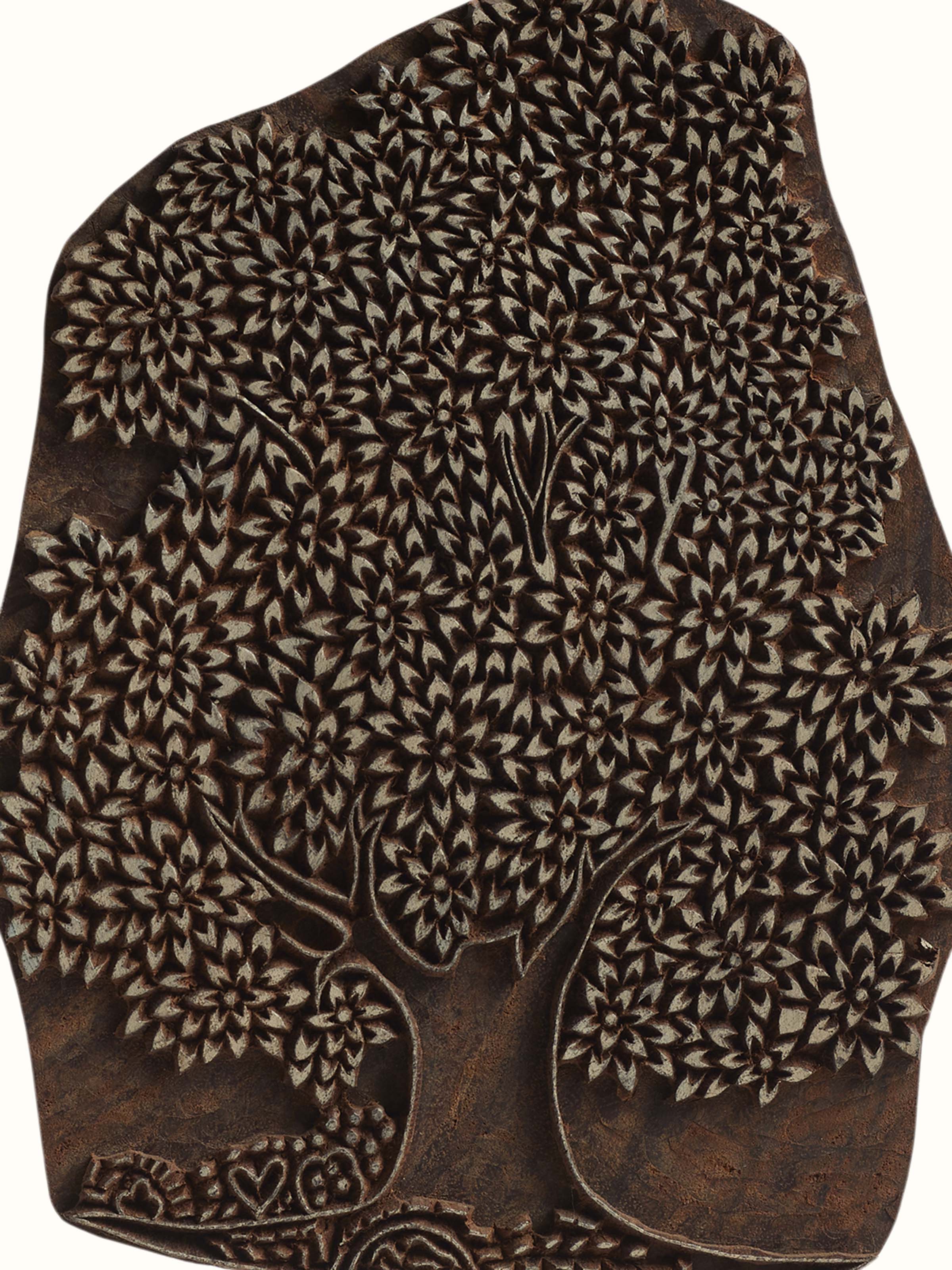 Detail shot of Sheesham Wood Carved Tree Wooden Block