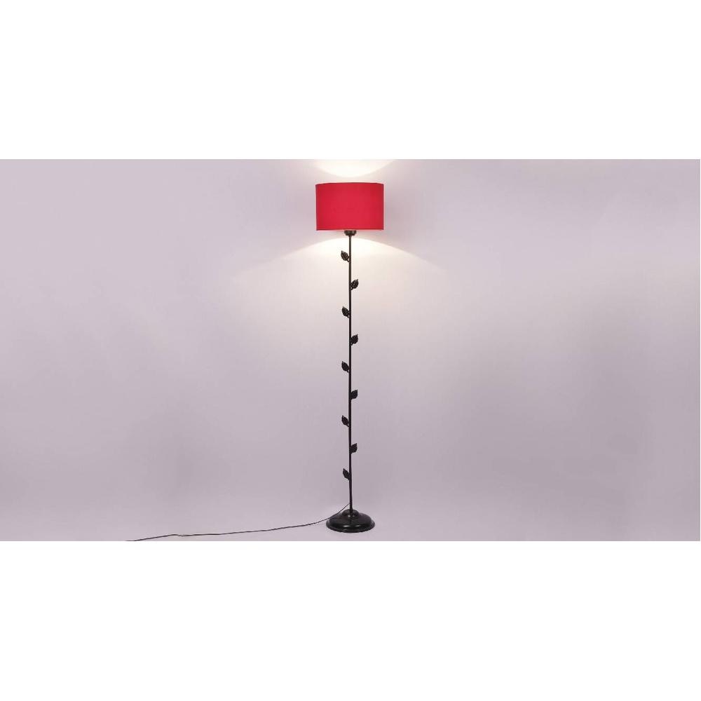 Greer Red Fabric Floor Lamp with Black Iron Base
