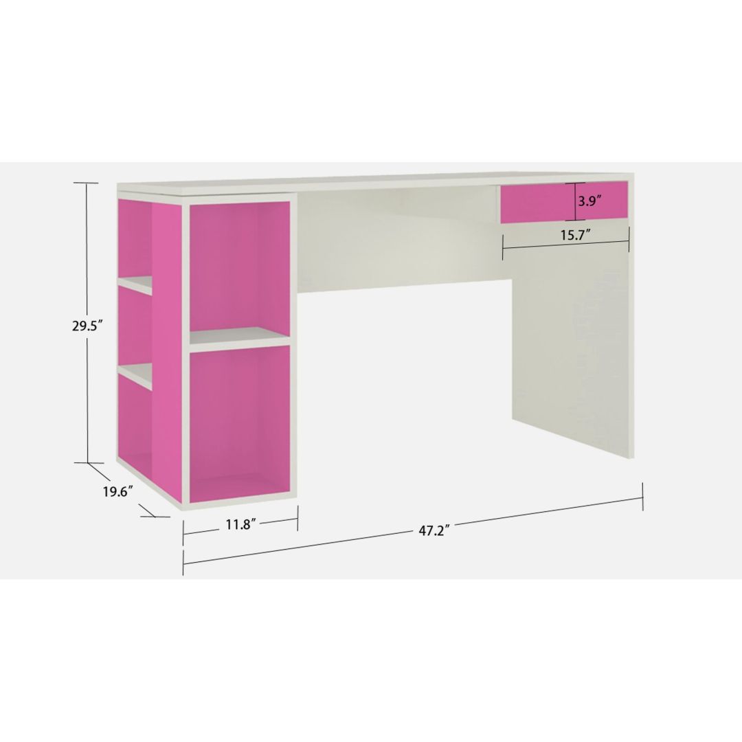 Astra Kids Study Desk with Open Shelves and Drawer in Barbie Pink Colour