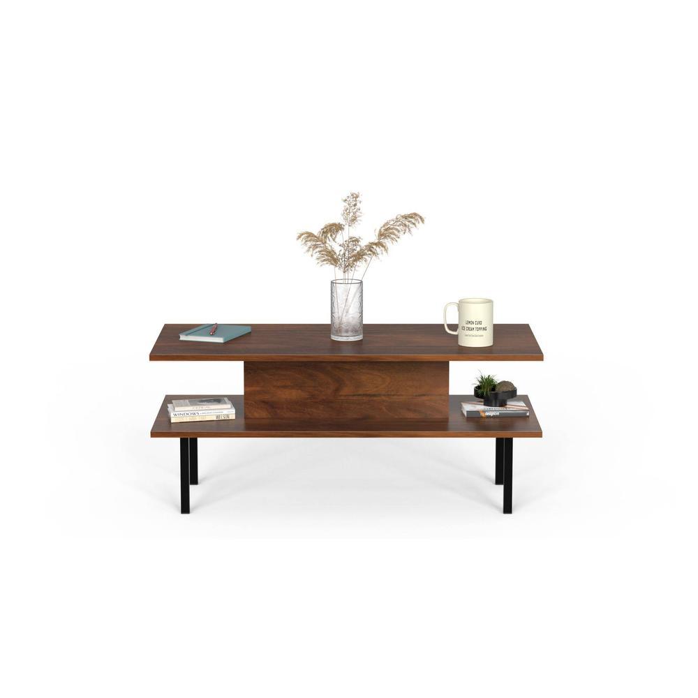 Eatame Engineered Wood Coffee Center Sofa Tea/Teapoy Console Table With Metal Legs For Sofa Set Living Room Home Hall (Brown Maple)